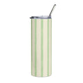 Sage Green Striped 20oz Stainless Steel Tumbler - Slim Insulated Travel Cup with Straw