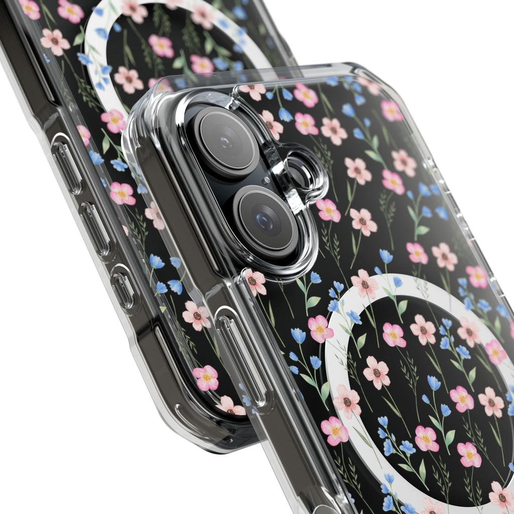 MagSafe Clear Phone Case — Pink Floral Pattern