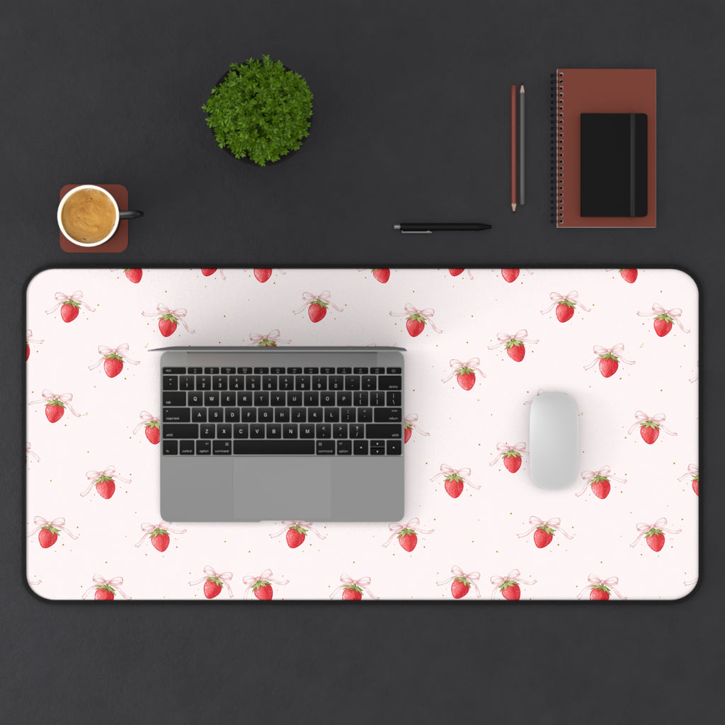 Strawberry Pattern Desk Mat, Pink Fruit Mousepad