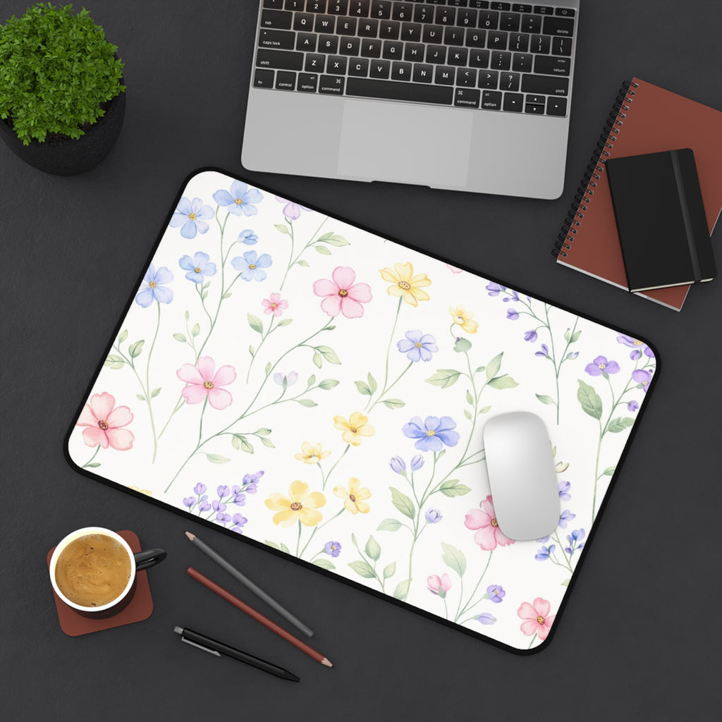Watercolor Wildflowers Desk Mat | Pastel Floral Mouse Pad