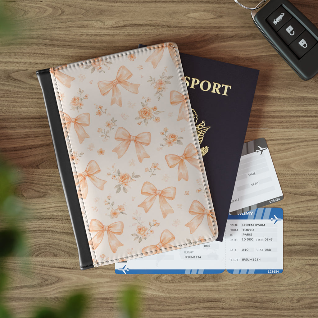 Peach Bow Floral Passport Cover