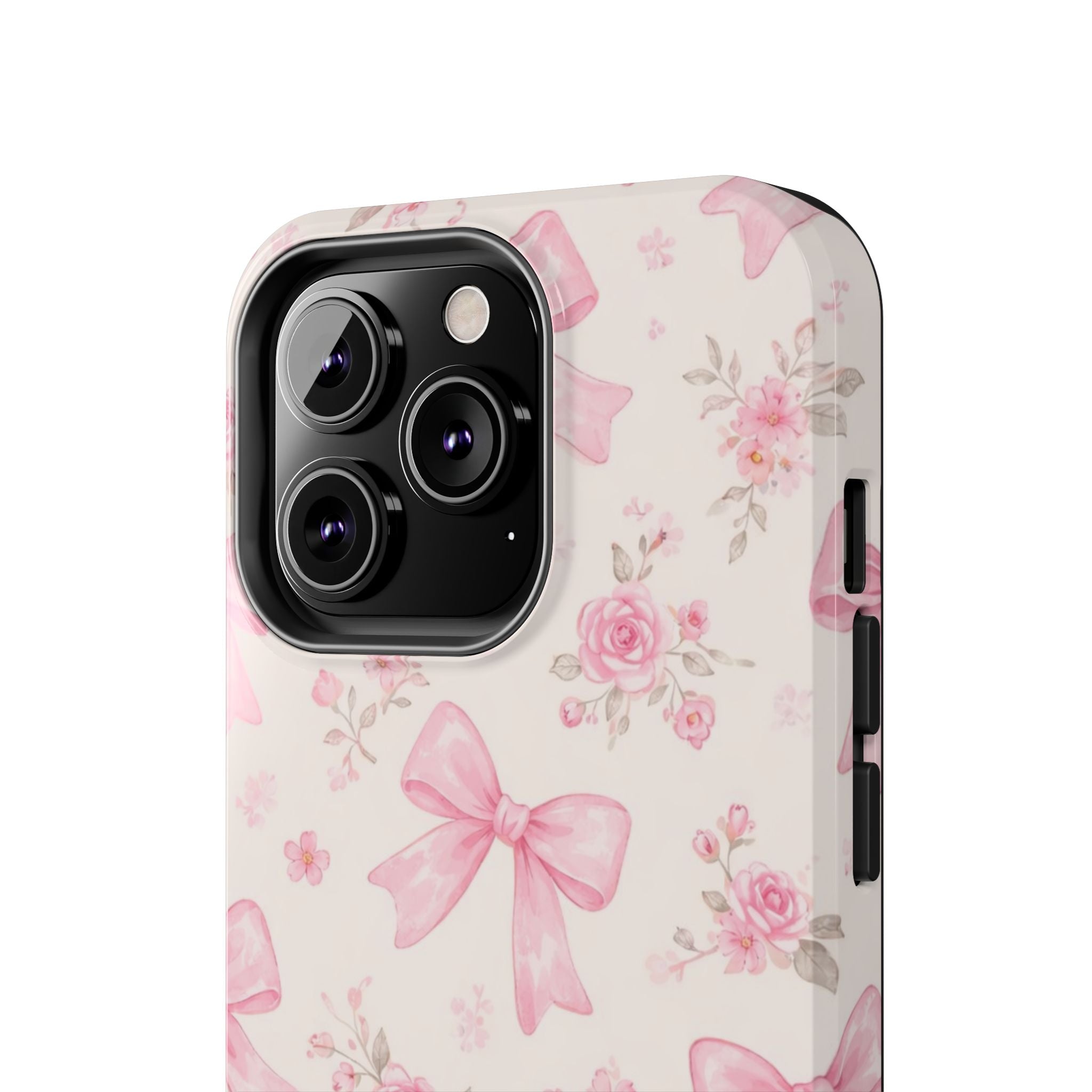 Pink Bow Floral Phone Case, Cute Vintage Rose Pattern