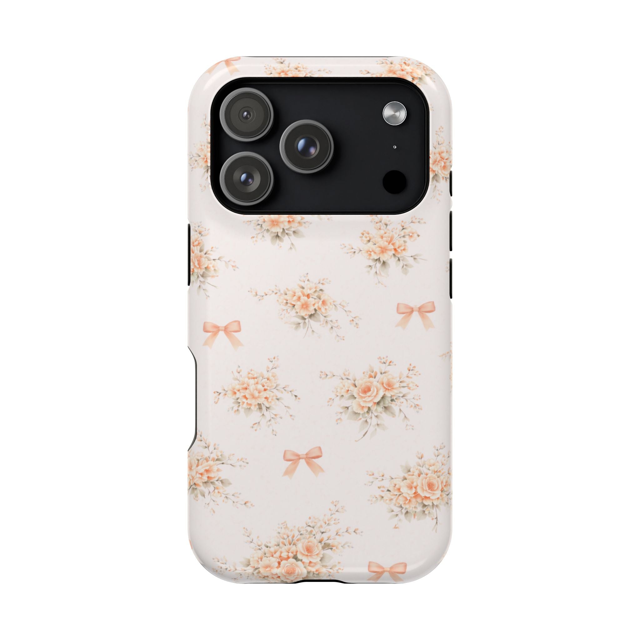 Vintage Peach Floral Bow iPhone Case | Magnetic Impact-Resistant Case
