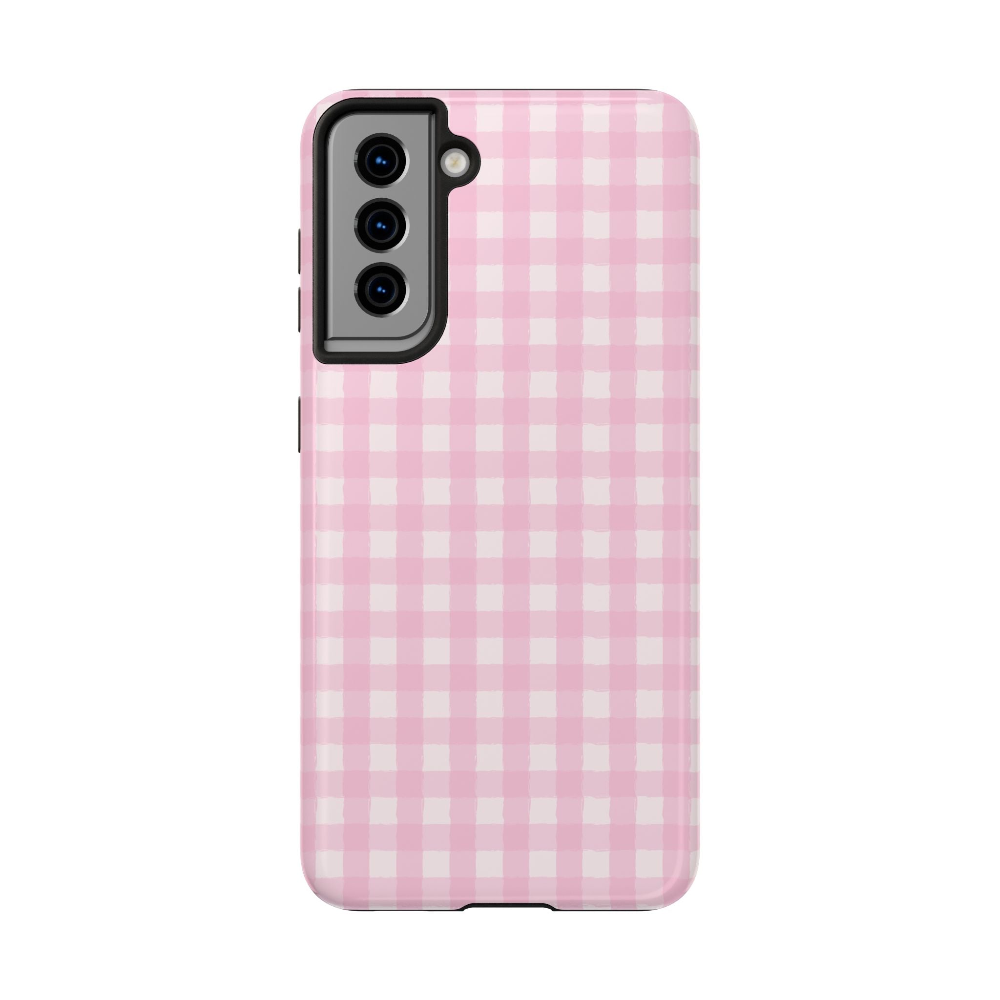 Pink Gingham Tough Samsung Case – Protective Check Pattern Cover for Women & Teens