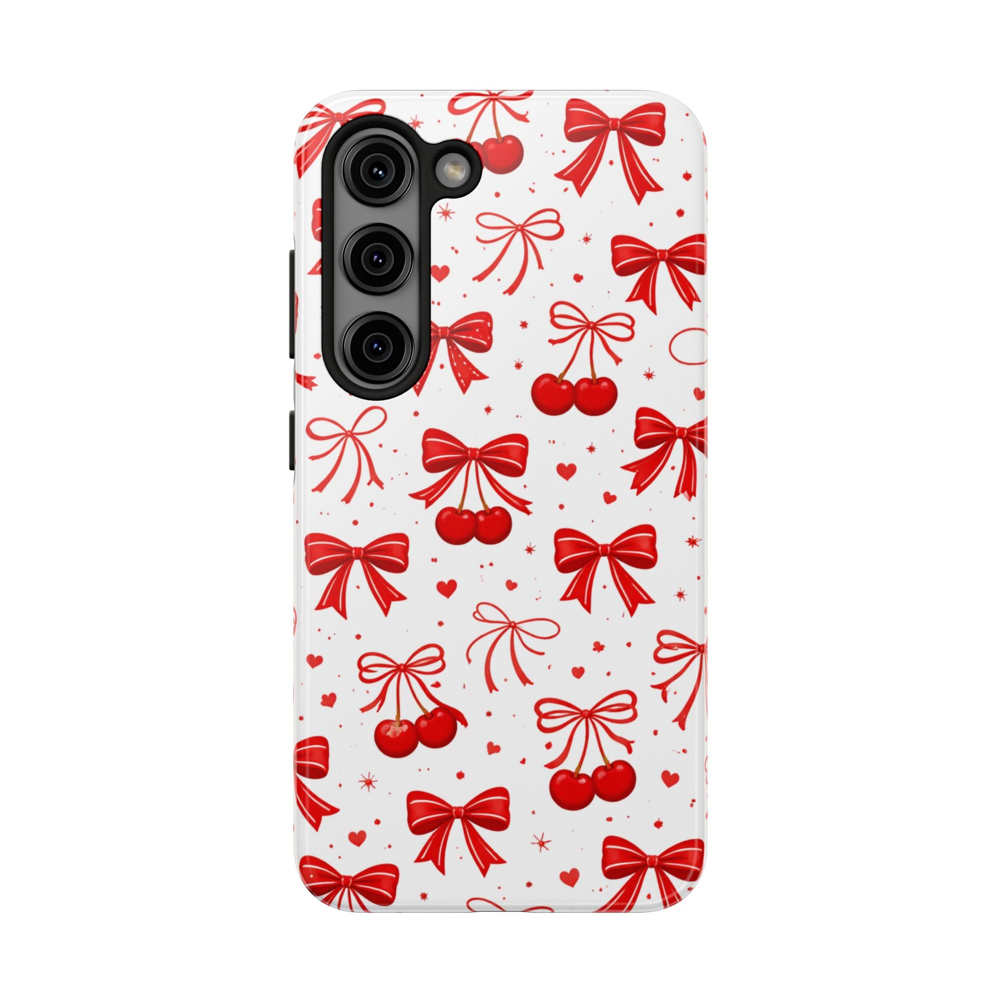 Red Bows and Cherries Tough Phone Case, Cherry Bow Pattern