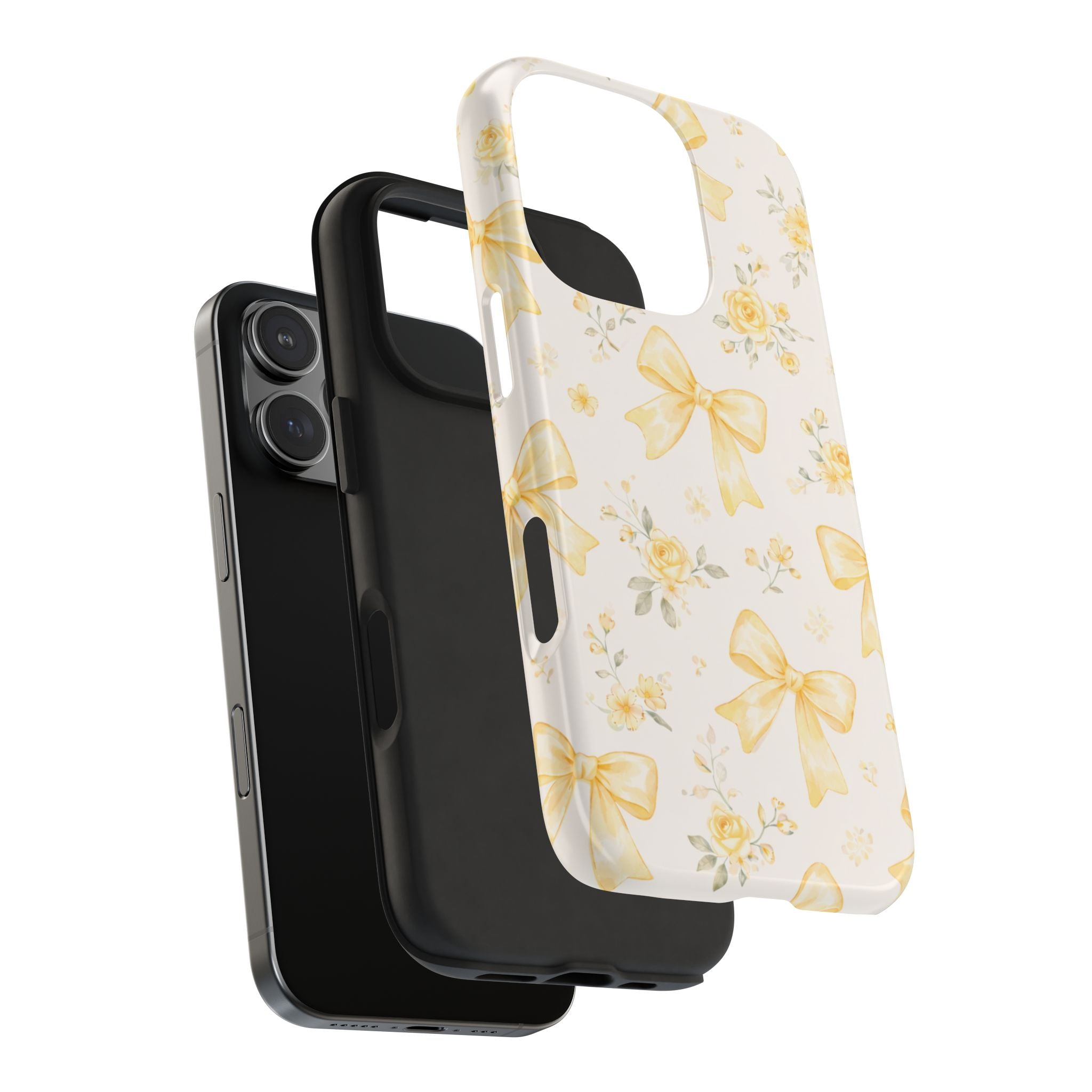 Yellow Bow Floral Phone Case, Cute Yellow Ribbon Pattern