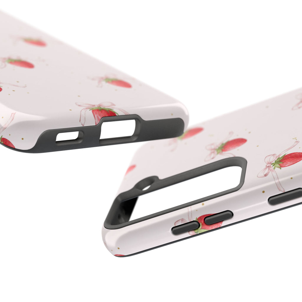 Red Strawberry Pattern Tough Phone Case, Bold Fruit Print