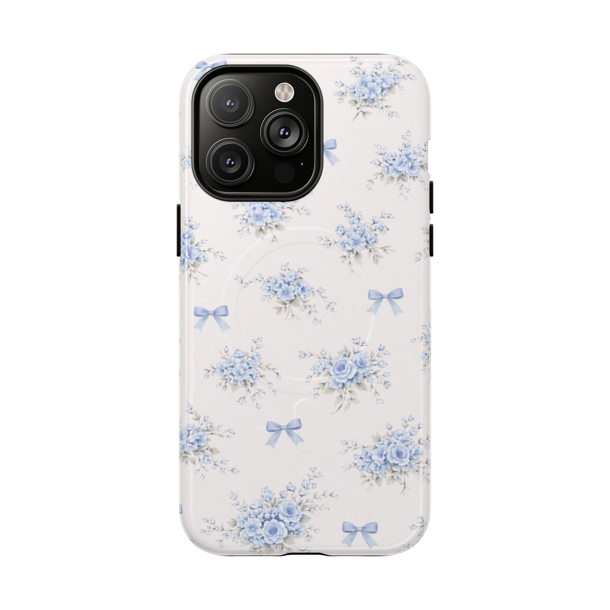 Blue Floral Bow iPhone Case – MagSafe Compatible