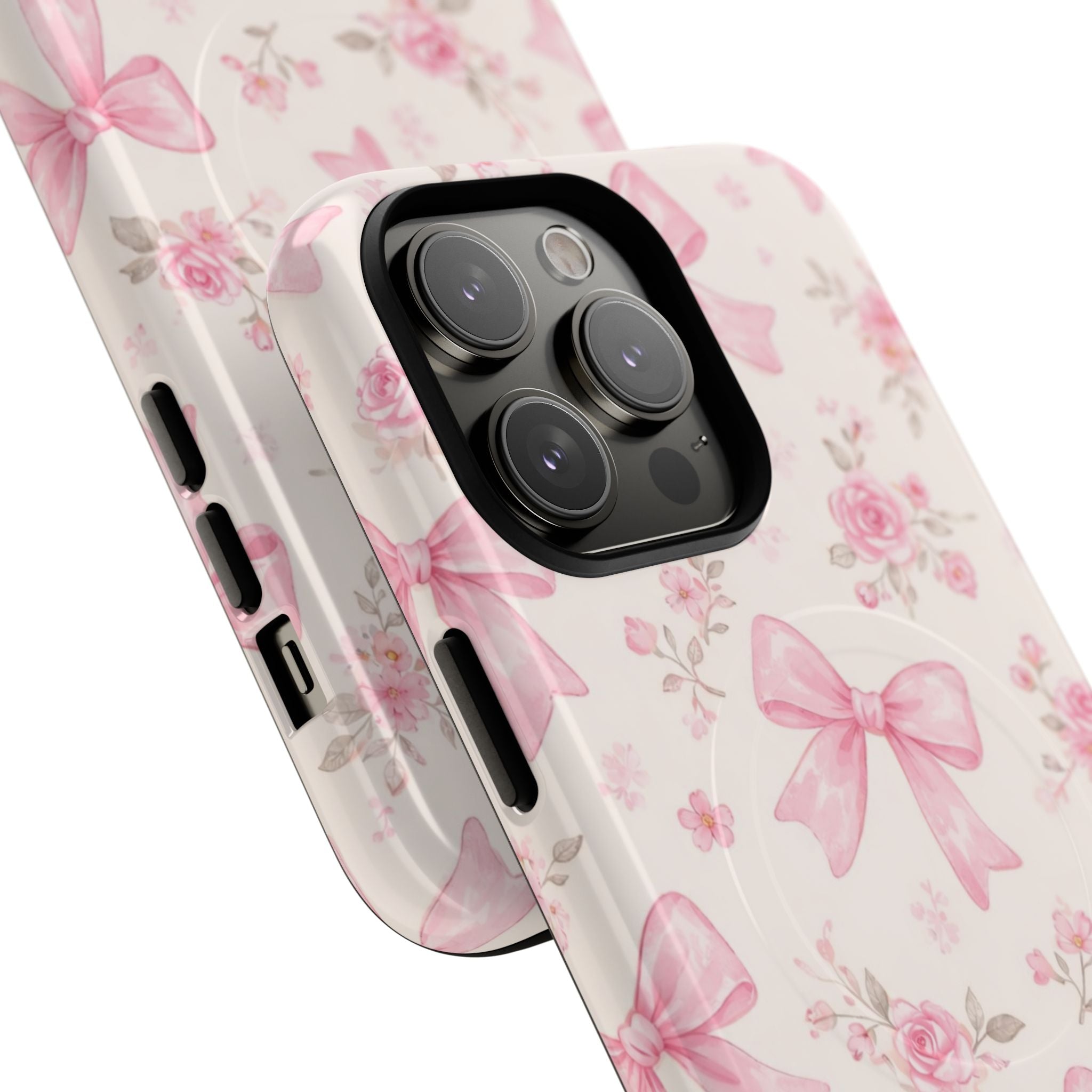 Pink Bow Floral iPhone Case – MagSafe Compatible