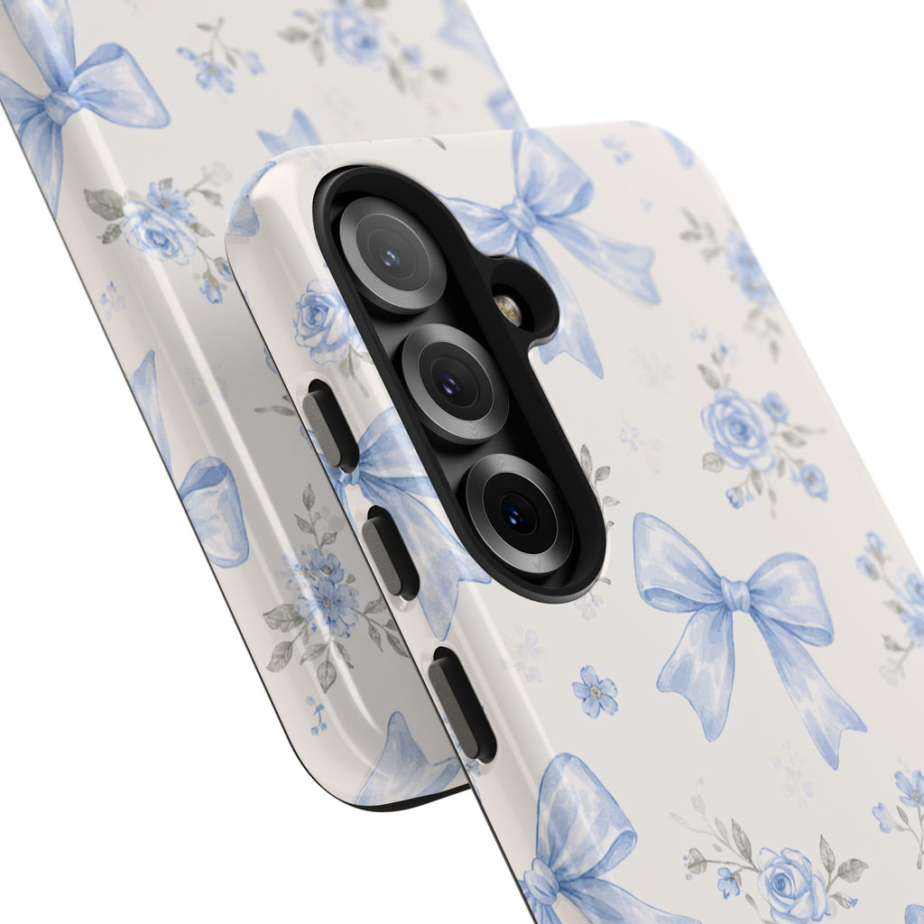 Blue Watercolor Bows Floral Pattern iPhone Case, Magnetic Impact-Resistant