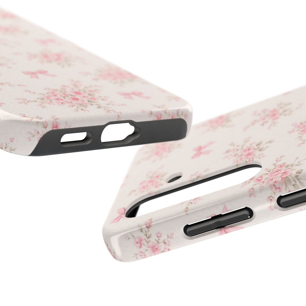 Pink Floral Bouquet Samsung Galaxy Tough Phone Case, Vintage Roses and Bows