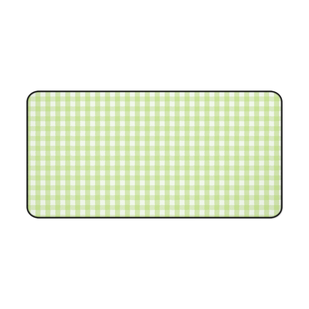 Pastel Green Gingham Desk Mat – Soft Check Pattern Mousepad for Home Office & Study