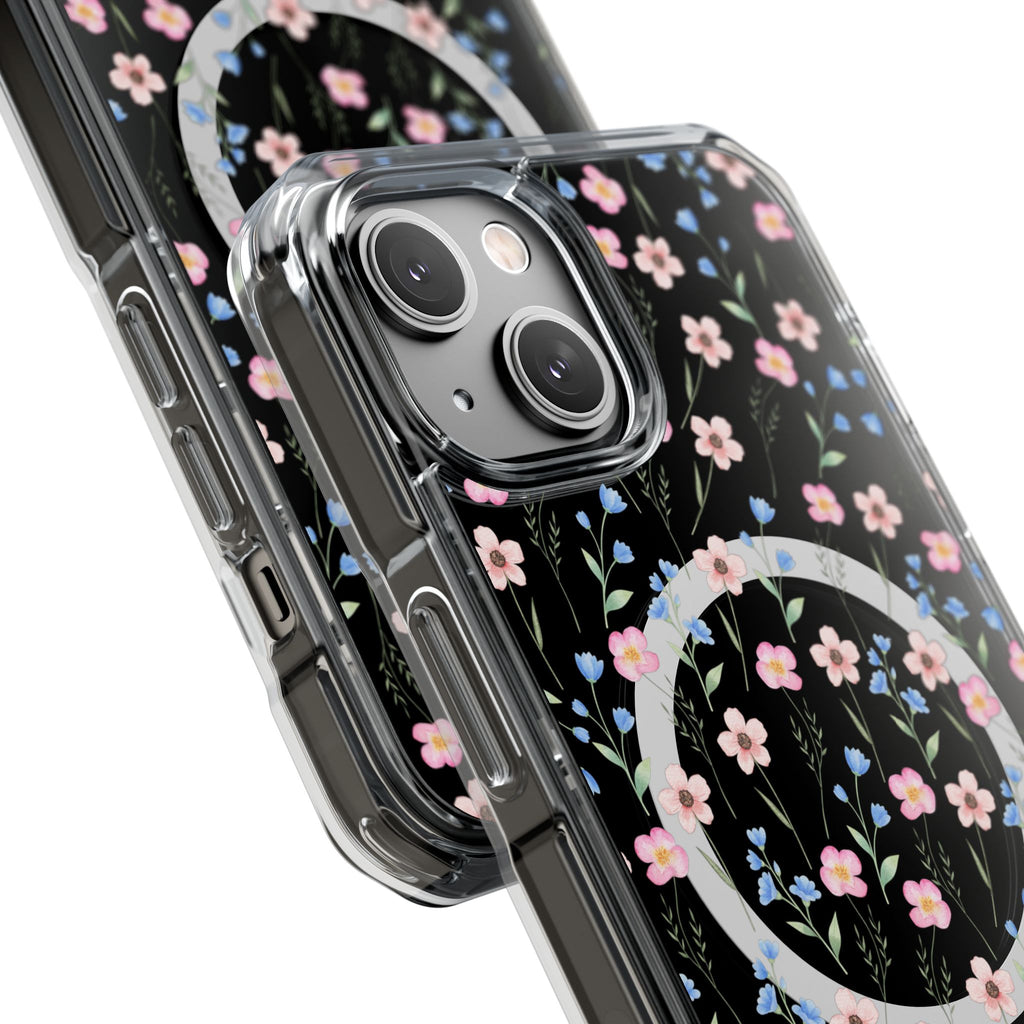 MagSafe Clear Phone Case — Pink Floral Pattern