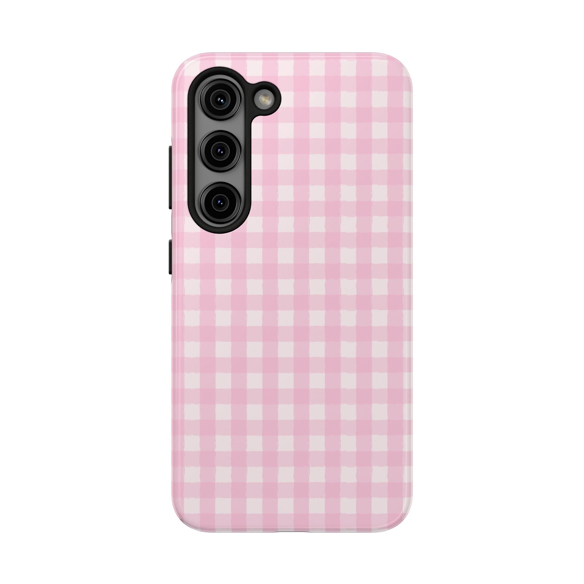 Pink Gingham Tough Samsung Case – Protective Check Pattern Cover for Women & Teens