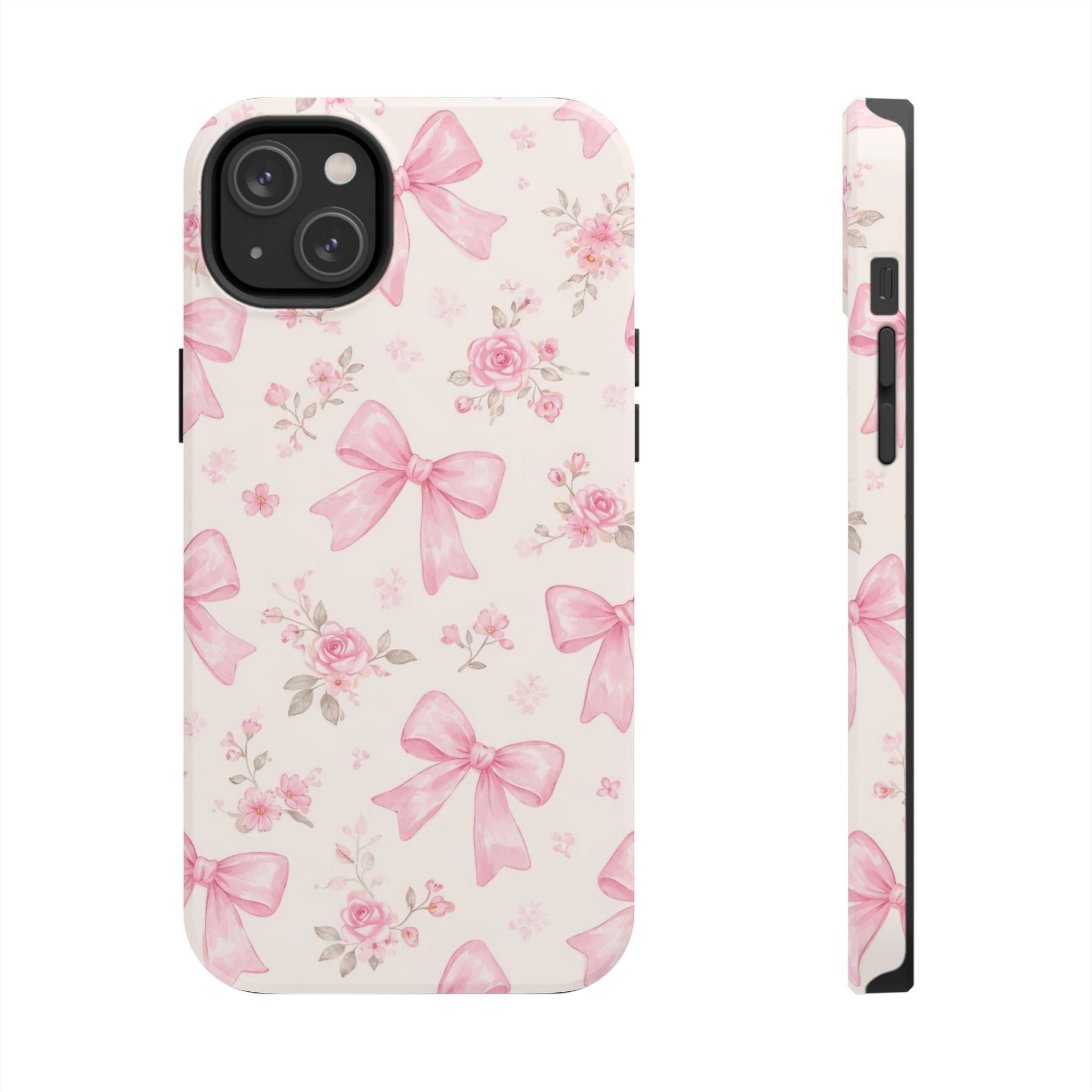 Pink Bow Floral Phone Case, Cute Vintage Rose Pattern
