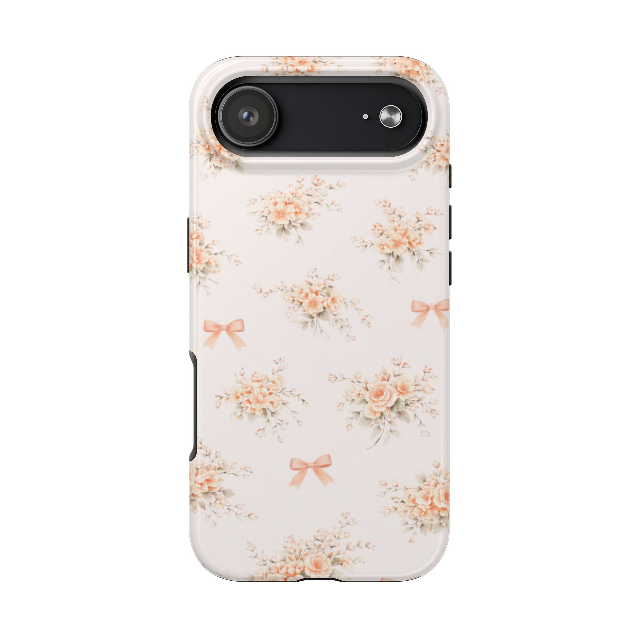 Vintage Peach Floral Bouquet iPhone Case, Tough Pastel Bow Pattern