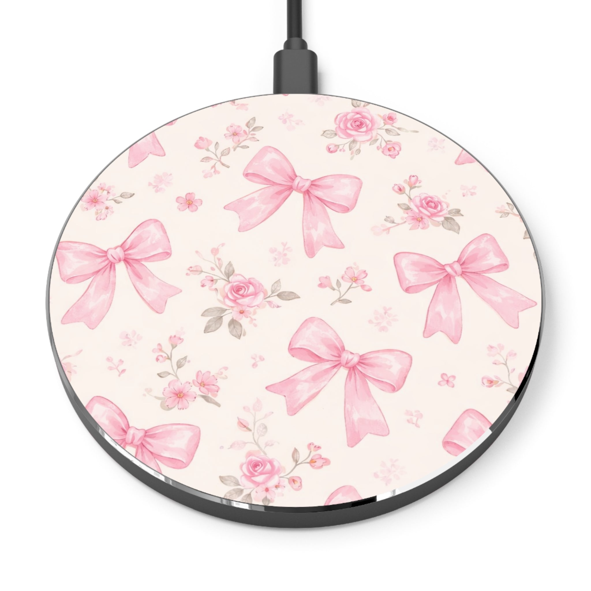 Pink Ribbon Bow Floral Wireless Charger