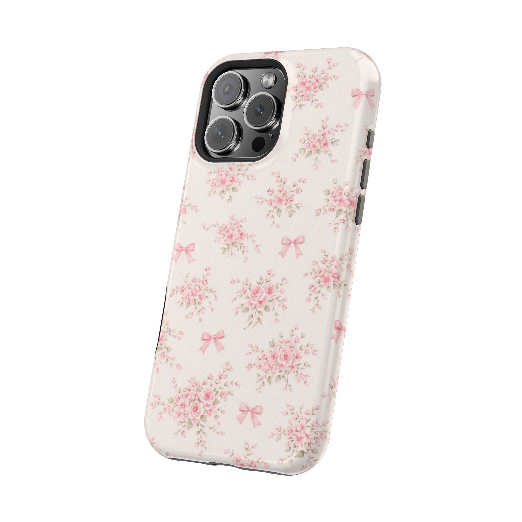 Pink Floral Bow Pattern Cases | Magnetic Impact-Resistant iPhone Case