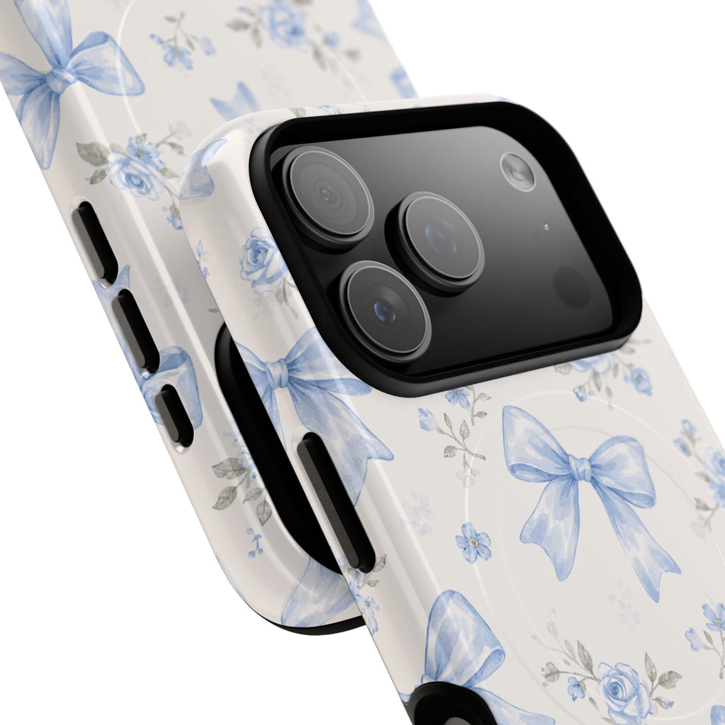 Floral Blue Bow iPhone Case – MagSafe Compatible