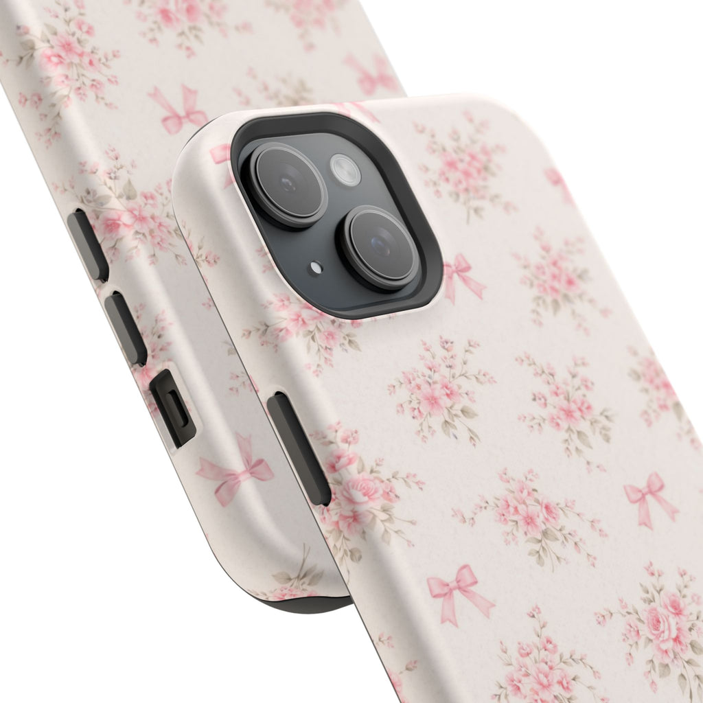 Pink Floral Bow Pattern Cases | Magnetic Impact-Resistant iPhone Case