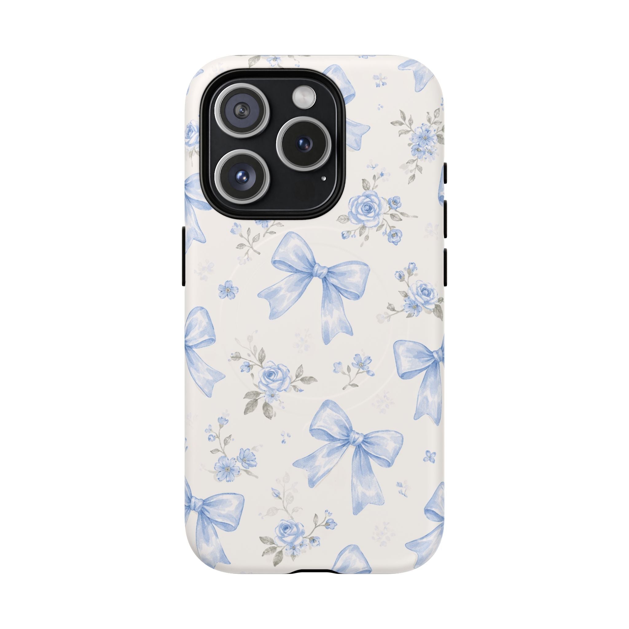 Floral Blue Bow iPhone Case – MagSafe Compatible