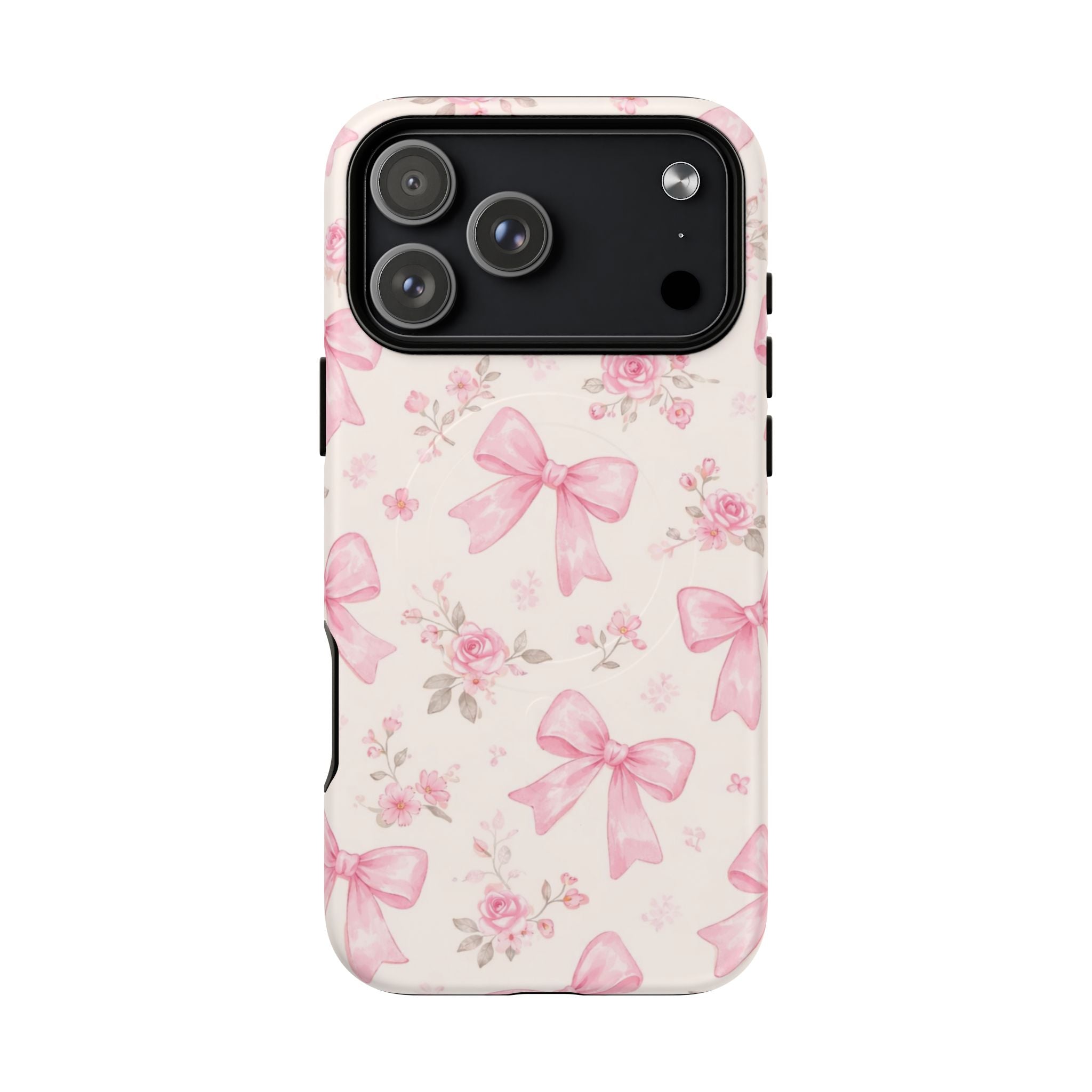 Pink Bow Floral iPhone Case – MagSafe Compatible