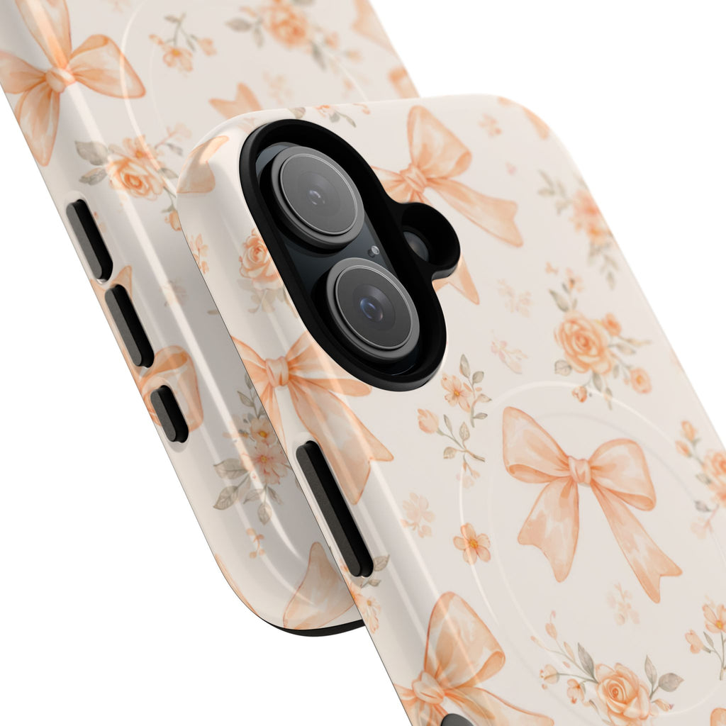Floral Peach Bow iPhone Case – MagSafe Compatible
