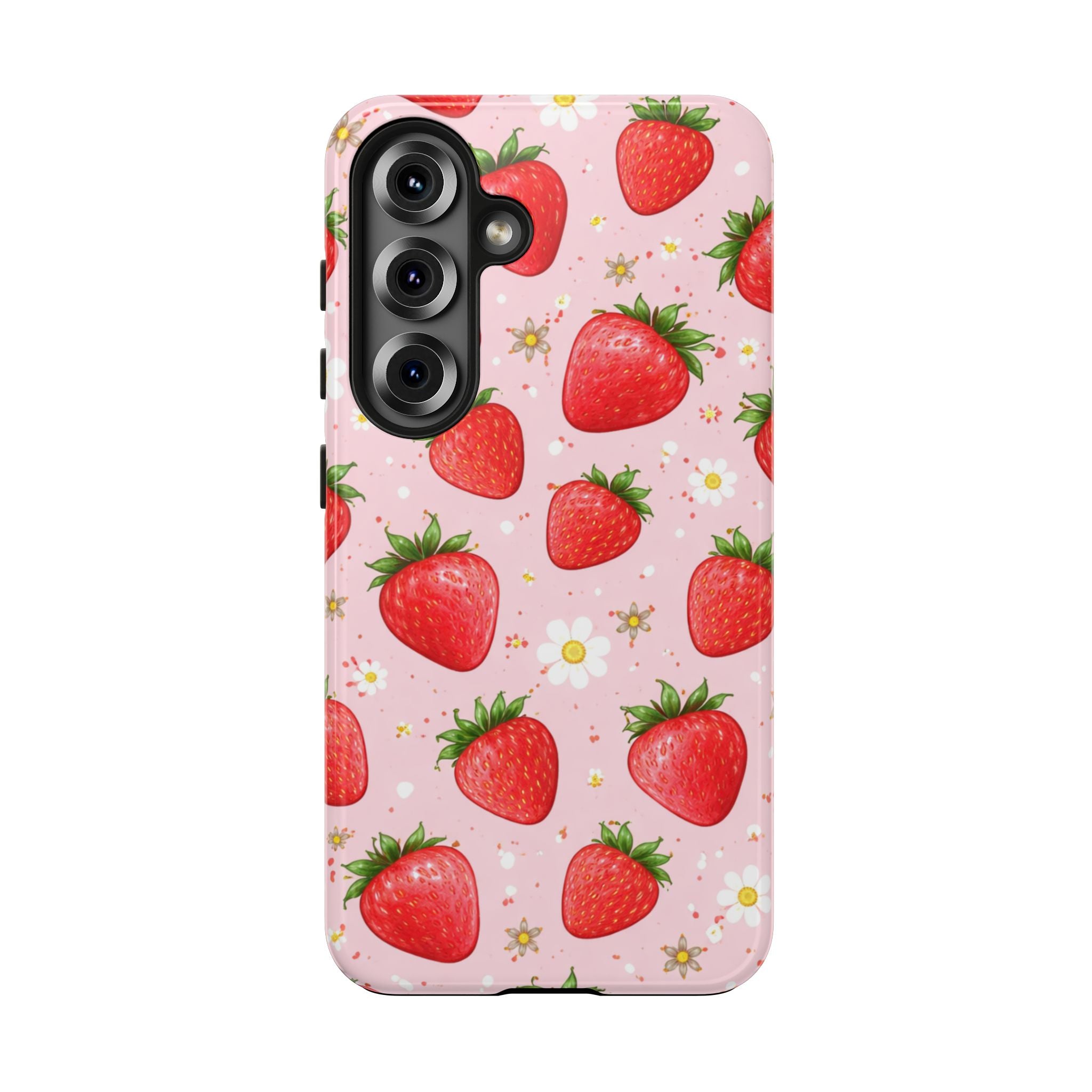 Pink Floral Strawberry Tough Phone Case, Fruit Pattern