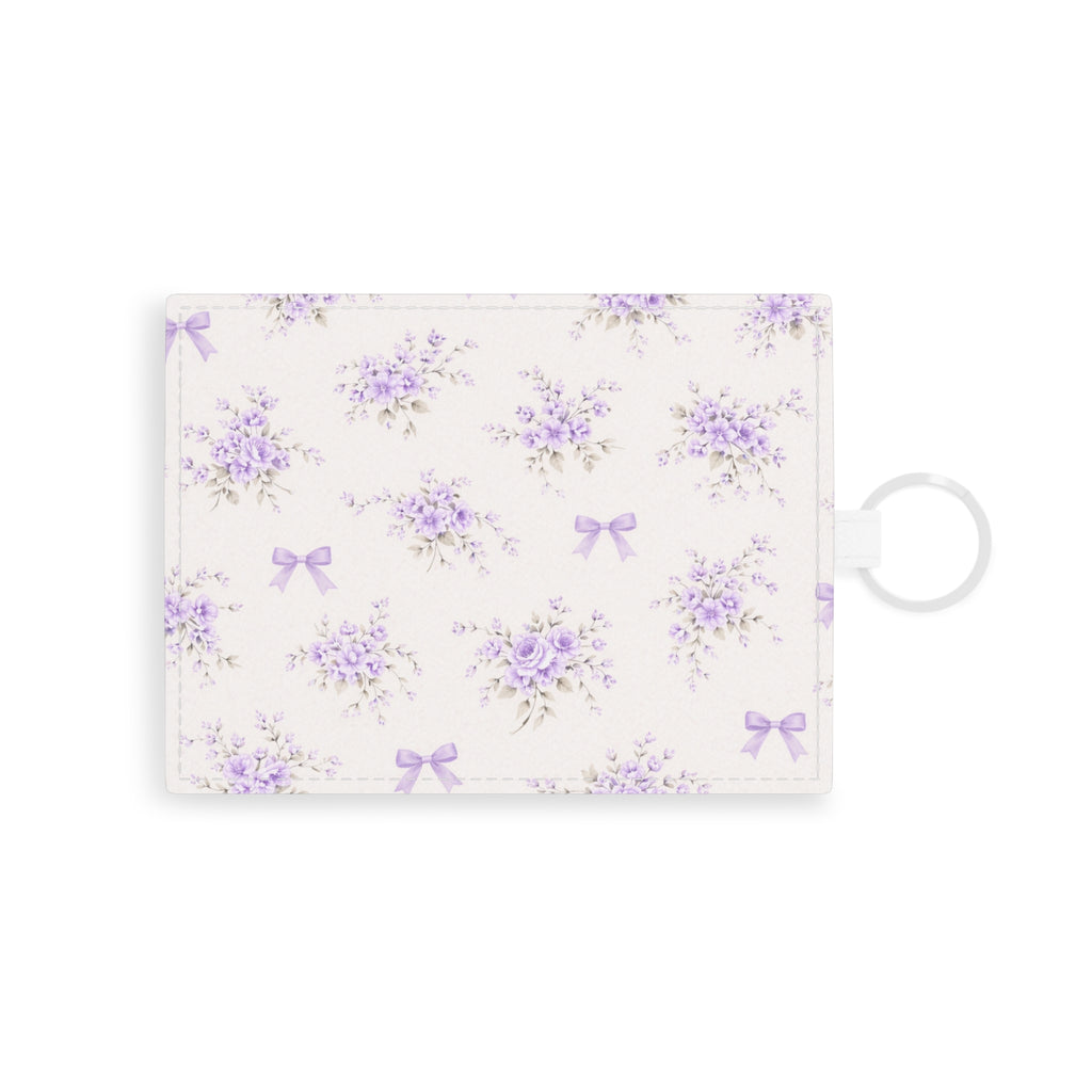 Lavender Floral Bow Card Holder | Saffiano Leather Patterned Wallet