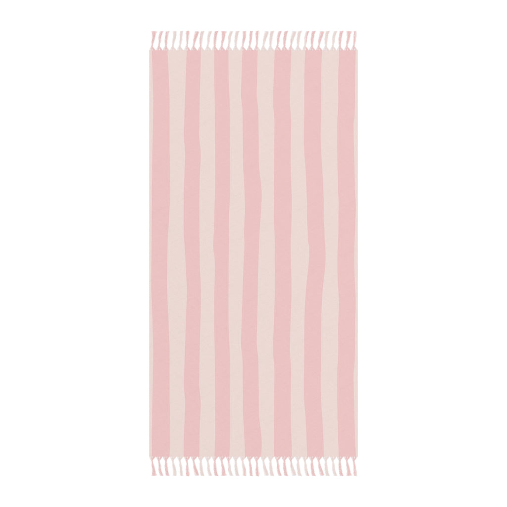 Pink Boho Stripe Beach Towel – Turkish Peshtemal with Fringe for Beach & Travel
