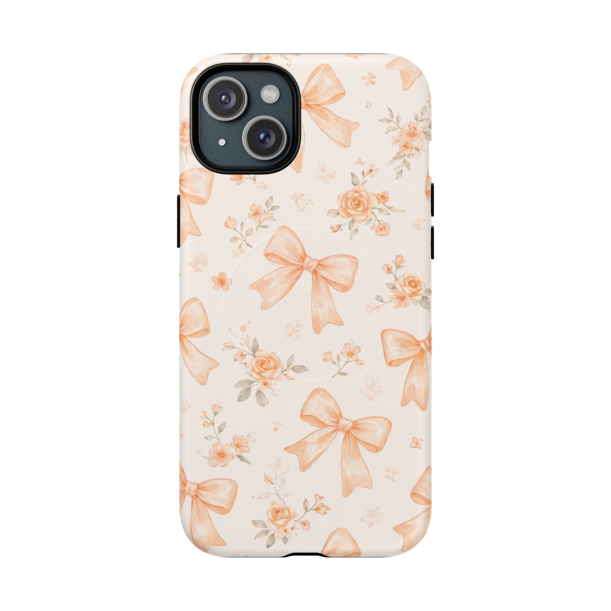 Floral Peach Bow iPhone Case – MagSafe Compatible