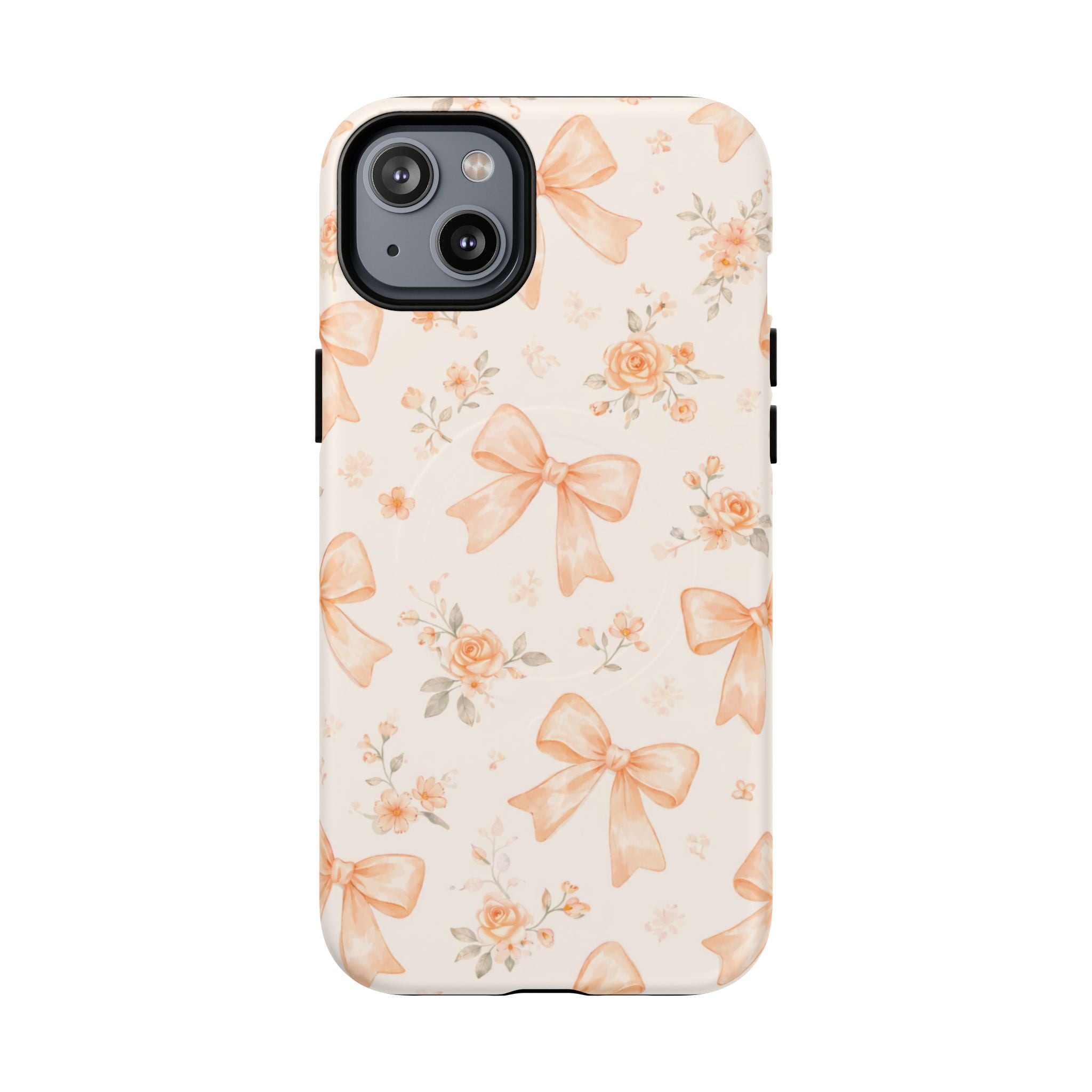 Floral Peach Bow iPhone Case – MagSafe Compatible