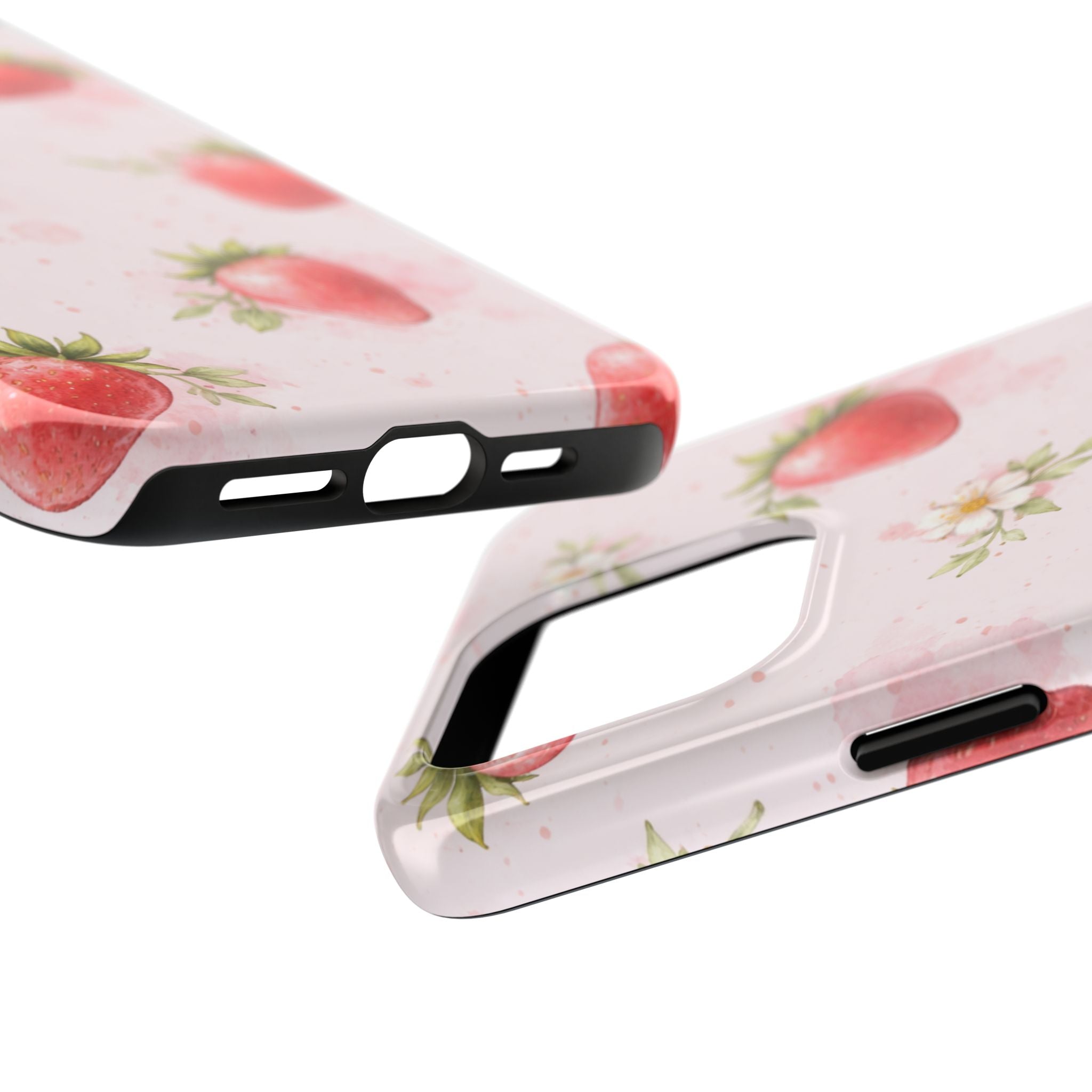 Watercolor Strawberry Phone Case, Pink Floral Fruit Pattern