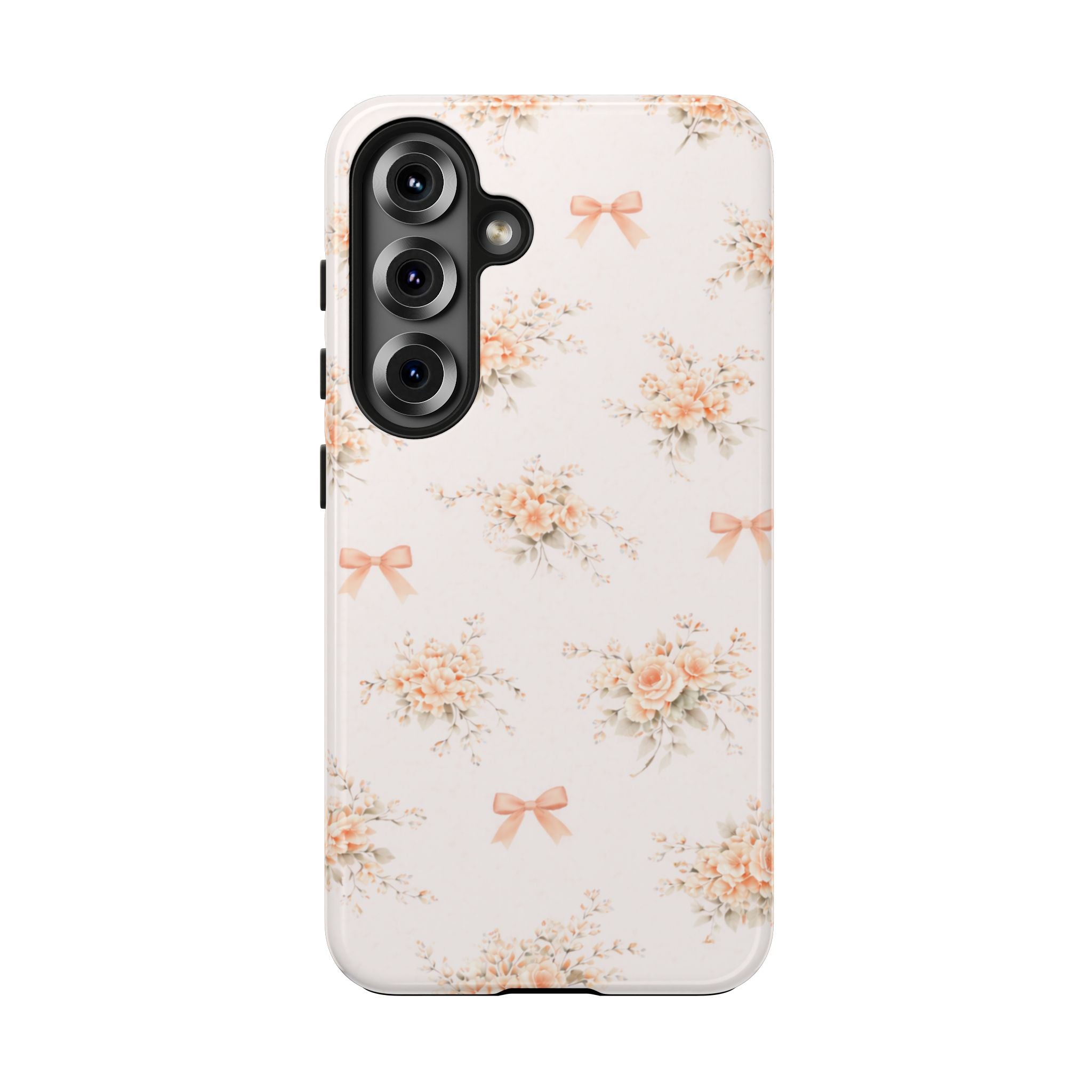 Vintage Peach Floral Bouquet Samsung Galaxy Case, Bow Pattern Pastel Floral