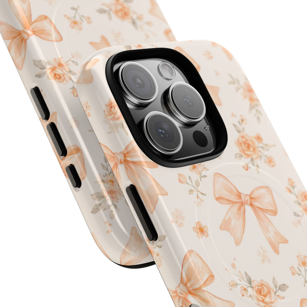Floral Peach Bow iPhone Case – MagSafe Compatible