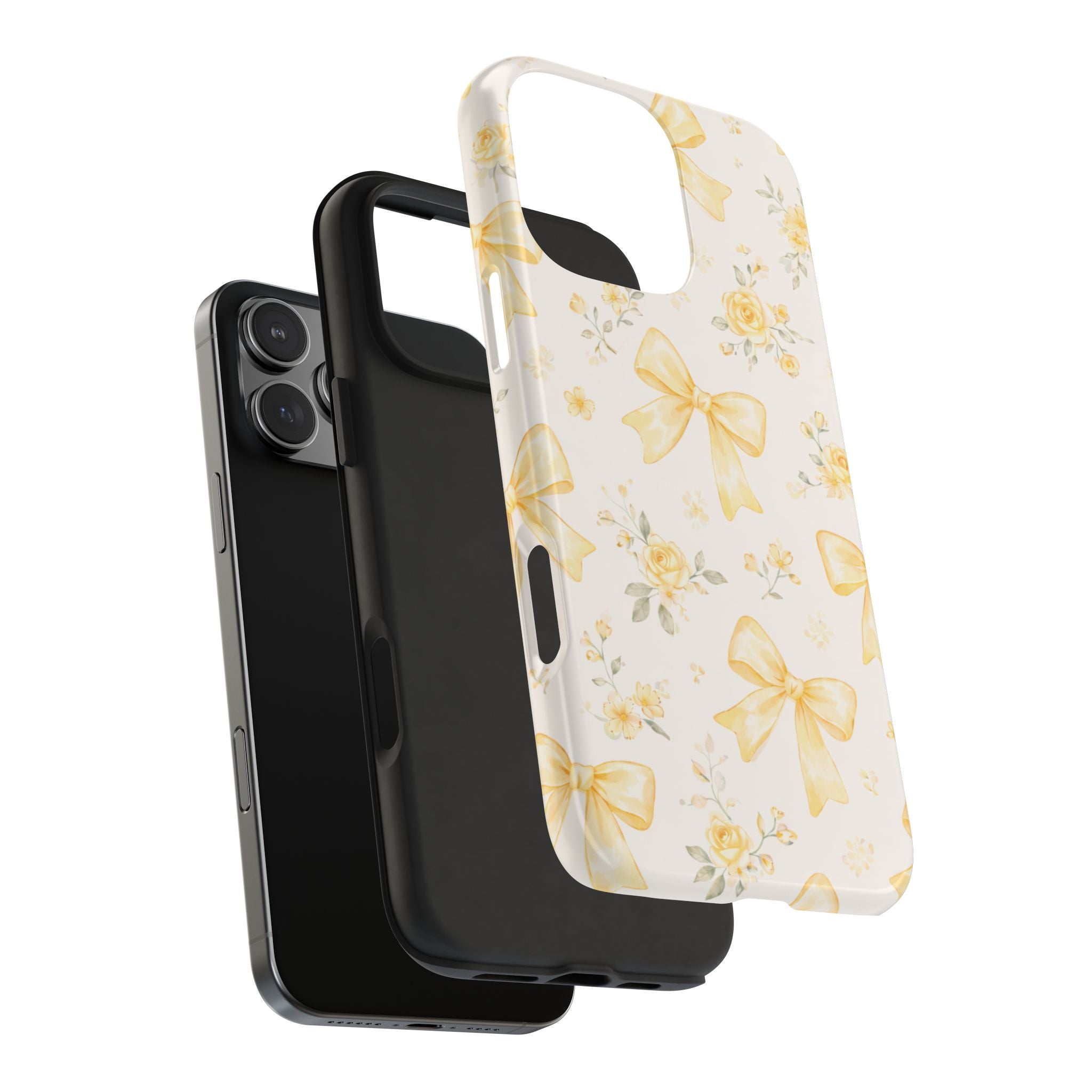 Yellow Bow Floral Phone Case, Cute Yellow Ribbon Pattern