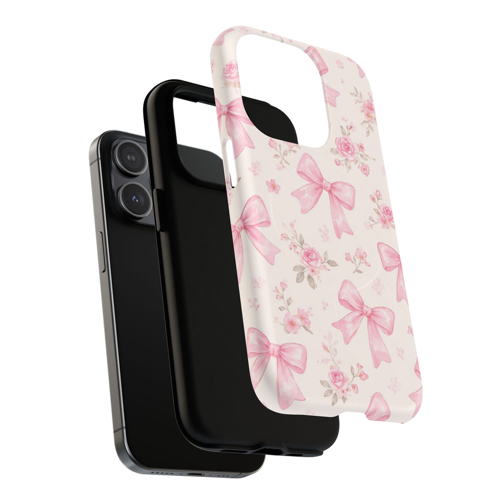 Pink Bow Floral iPhone Case – MagSafe Compatible