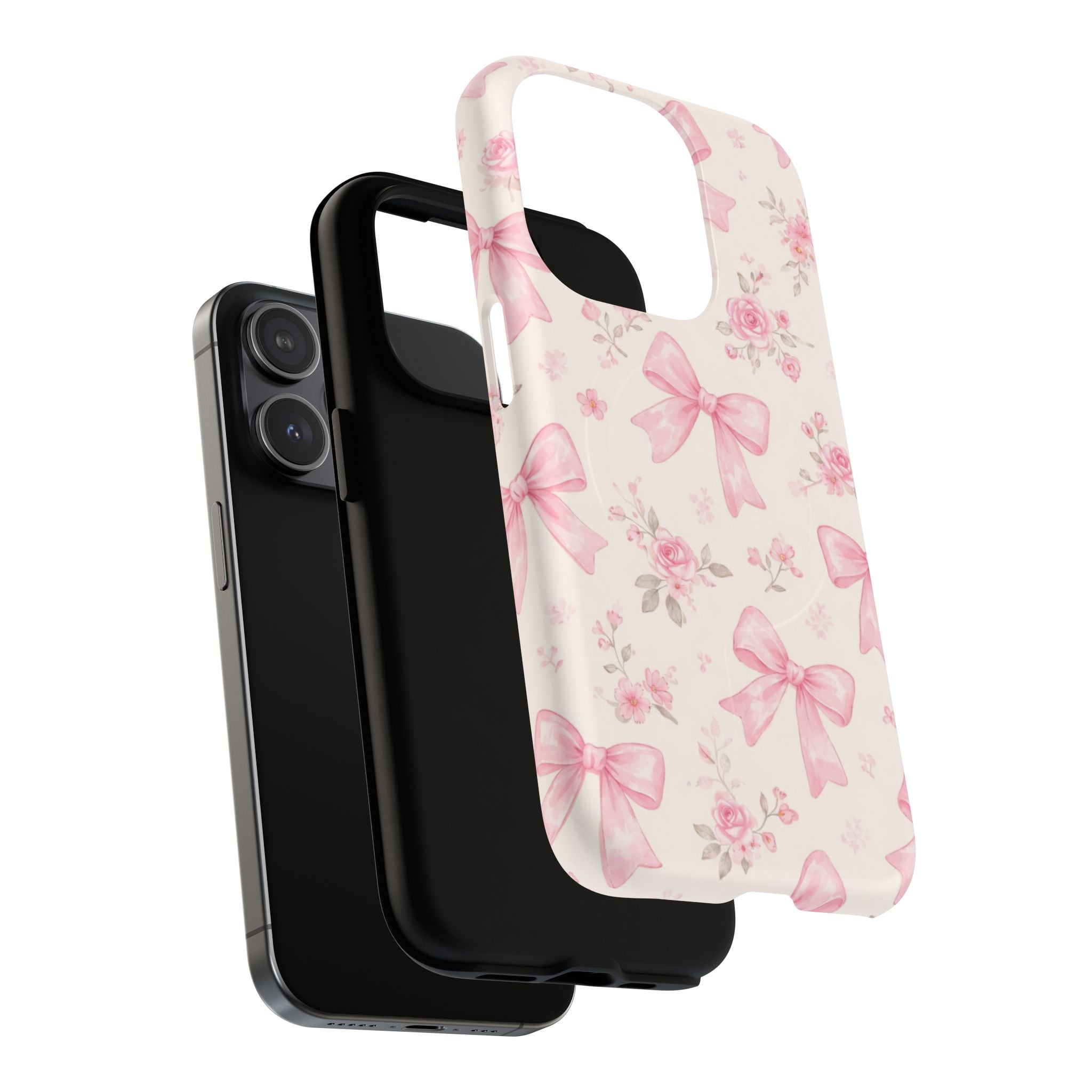 Pink Bow Floral iPhone Case – MagSafe Compatible