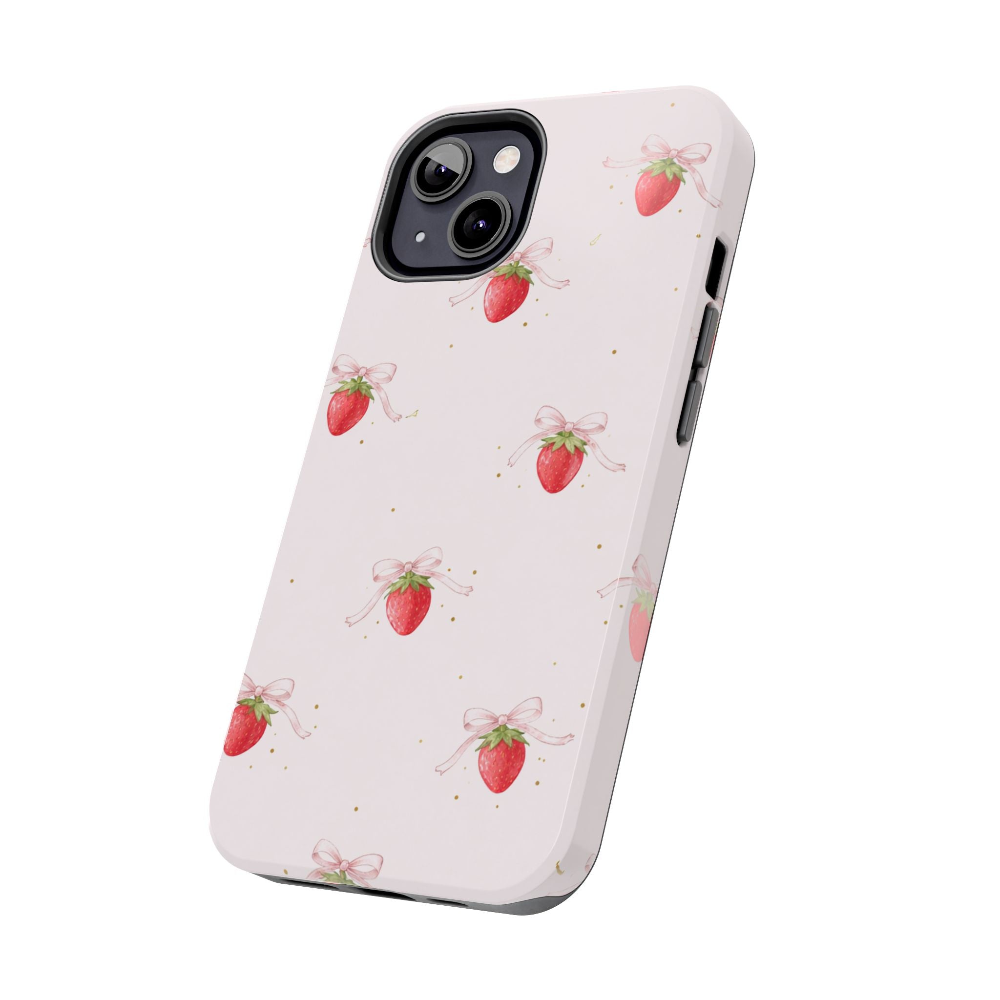 Pink Strawberry Pattern Tough Phone Case, Pastel Fruit Print