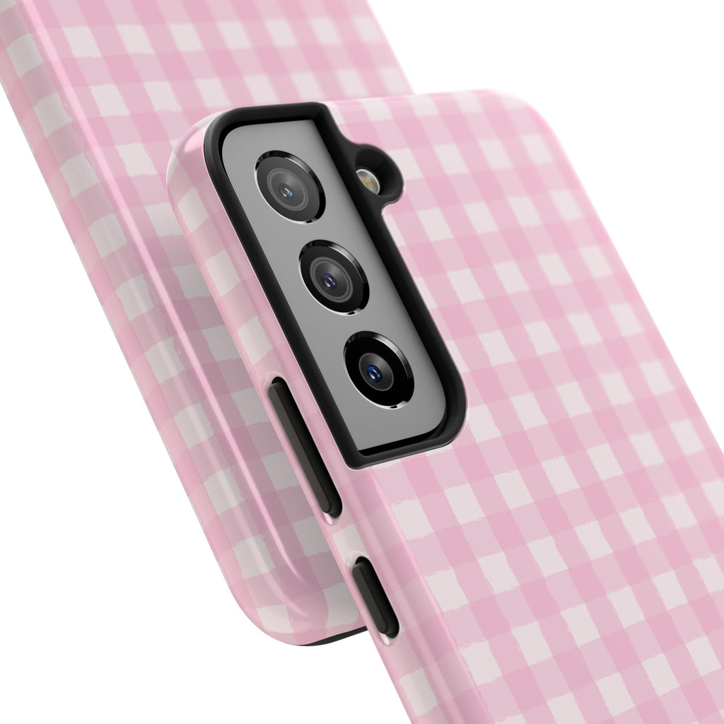 Pink Gingham Tough Samsung Case – Protective Check Pattern Cover for Women & Teens