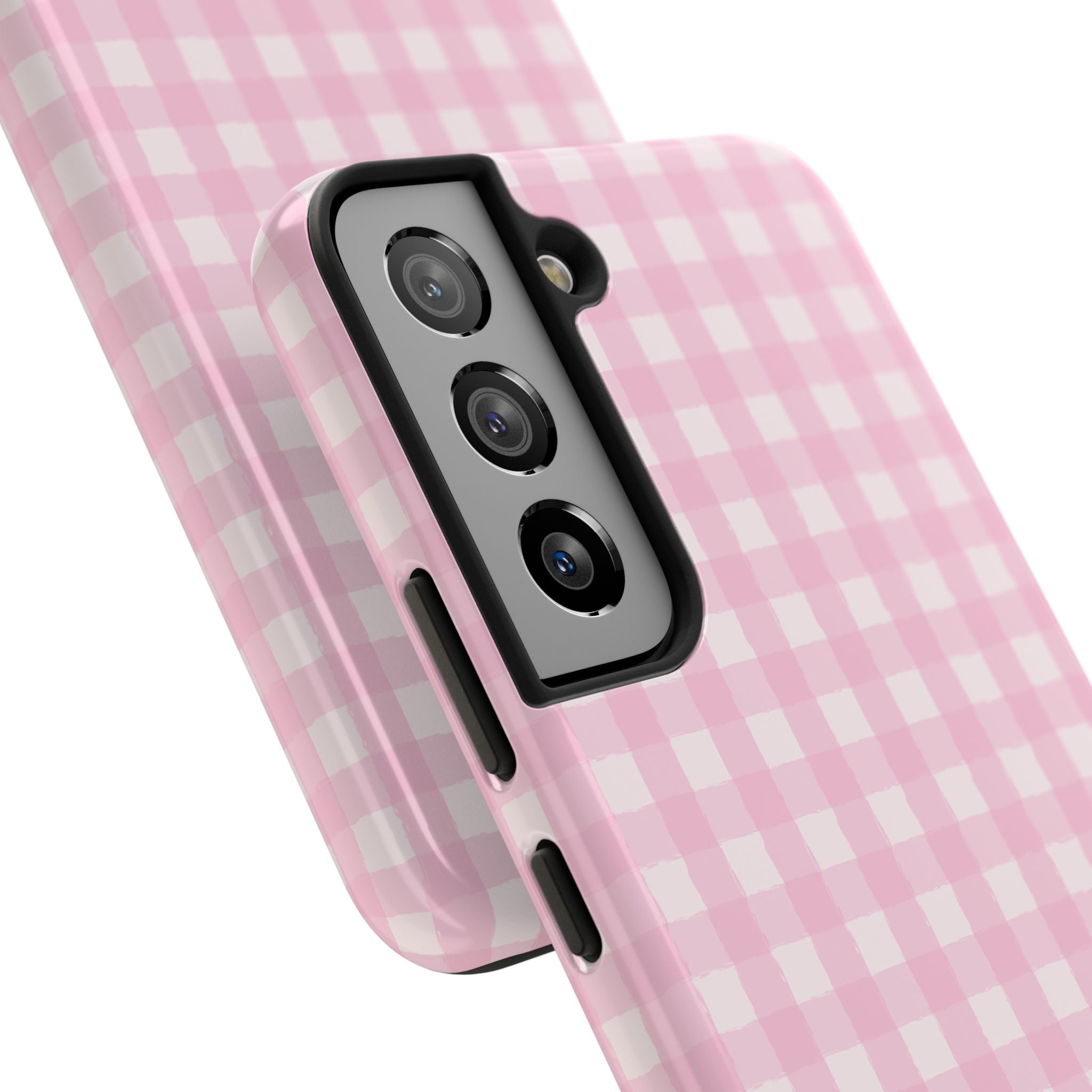 Pink Gingham Tough Samsung Case – Protective Check Pattern Cover for Women & Teens