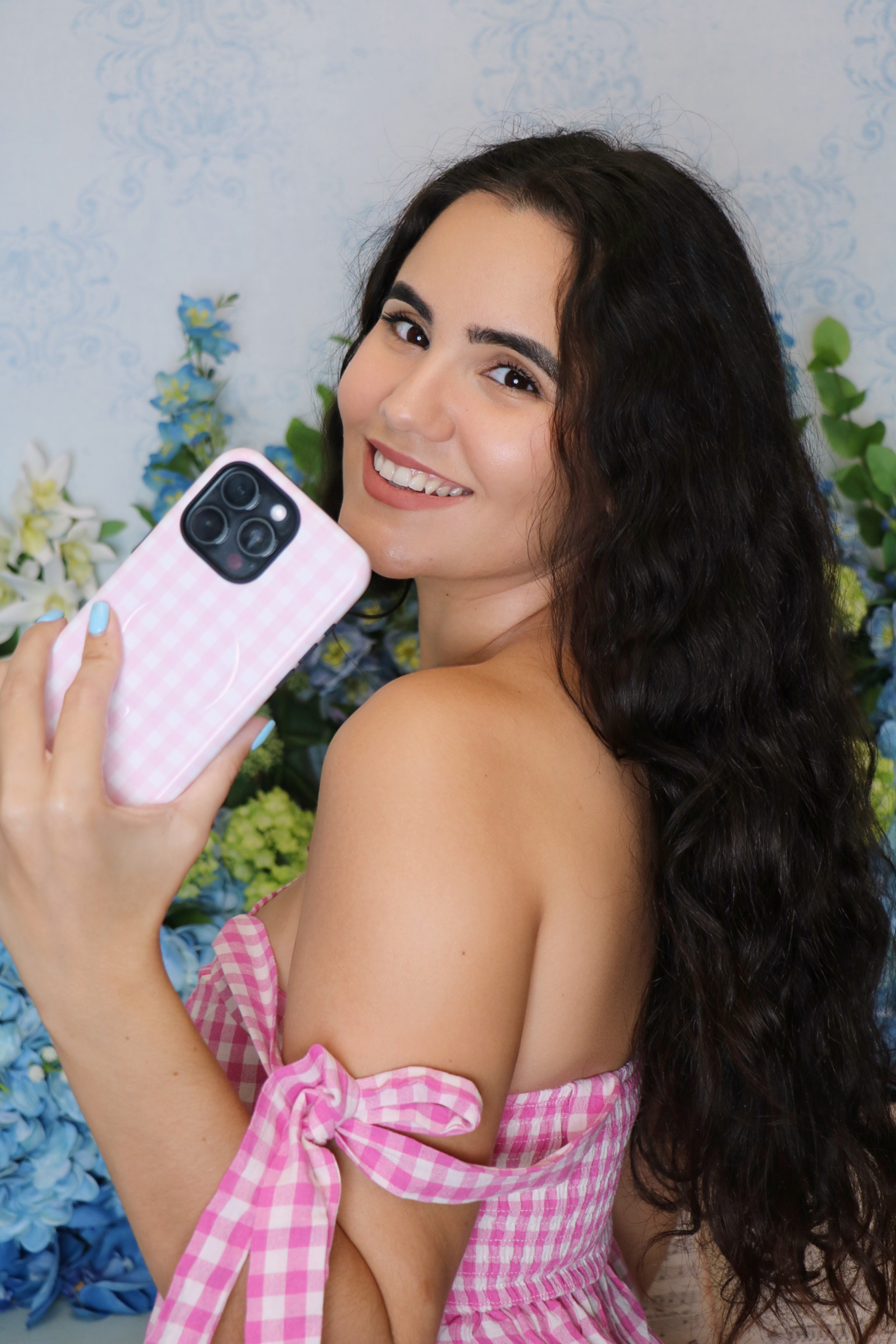Pink Gingham iPhone Case – MagSafe Compatible