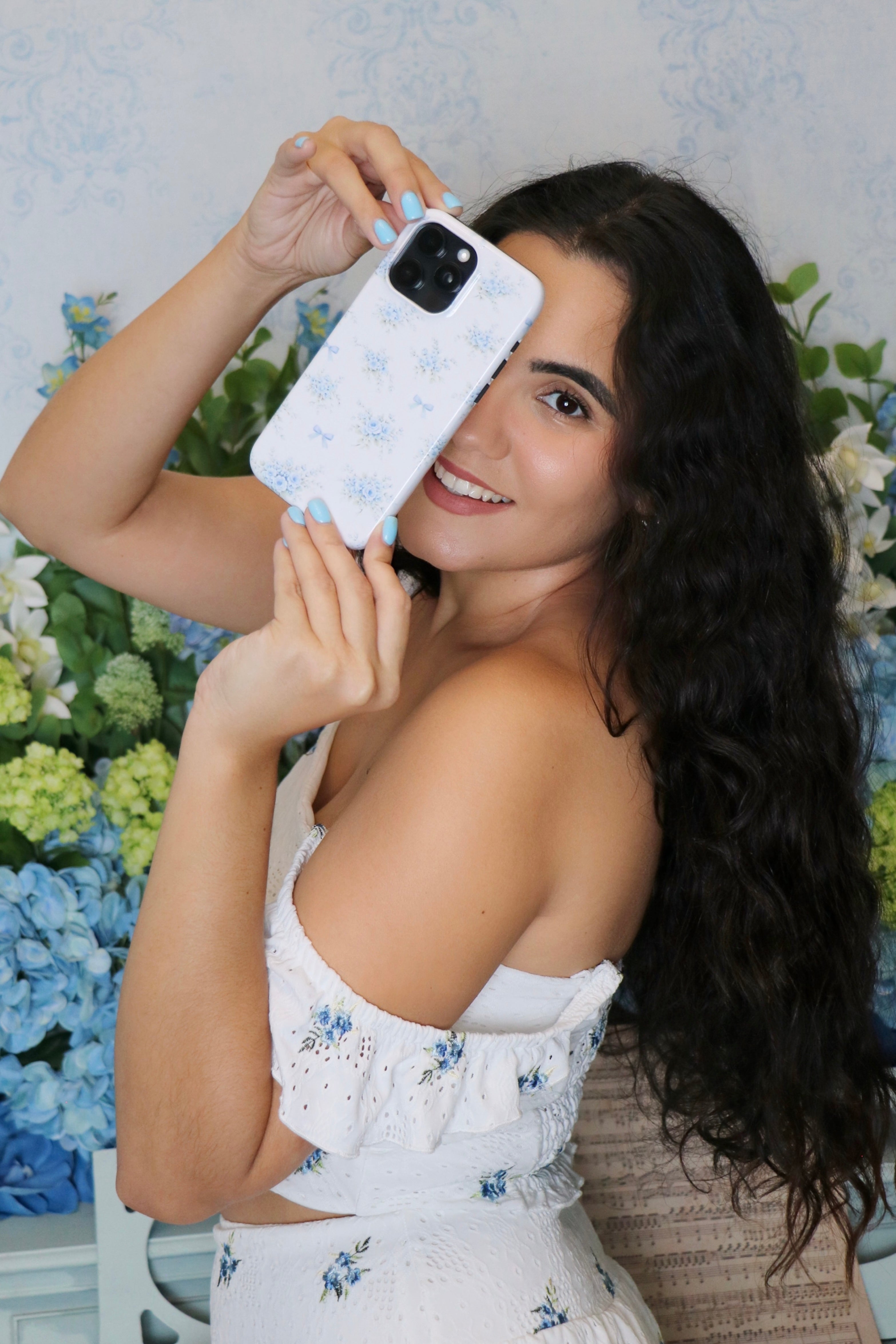 Blue Floral Bow iPhone Case – MagSafe Compatible