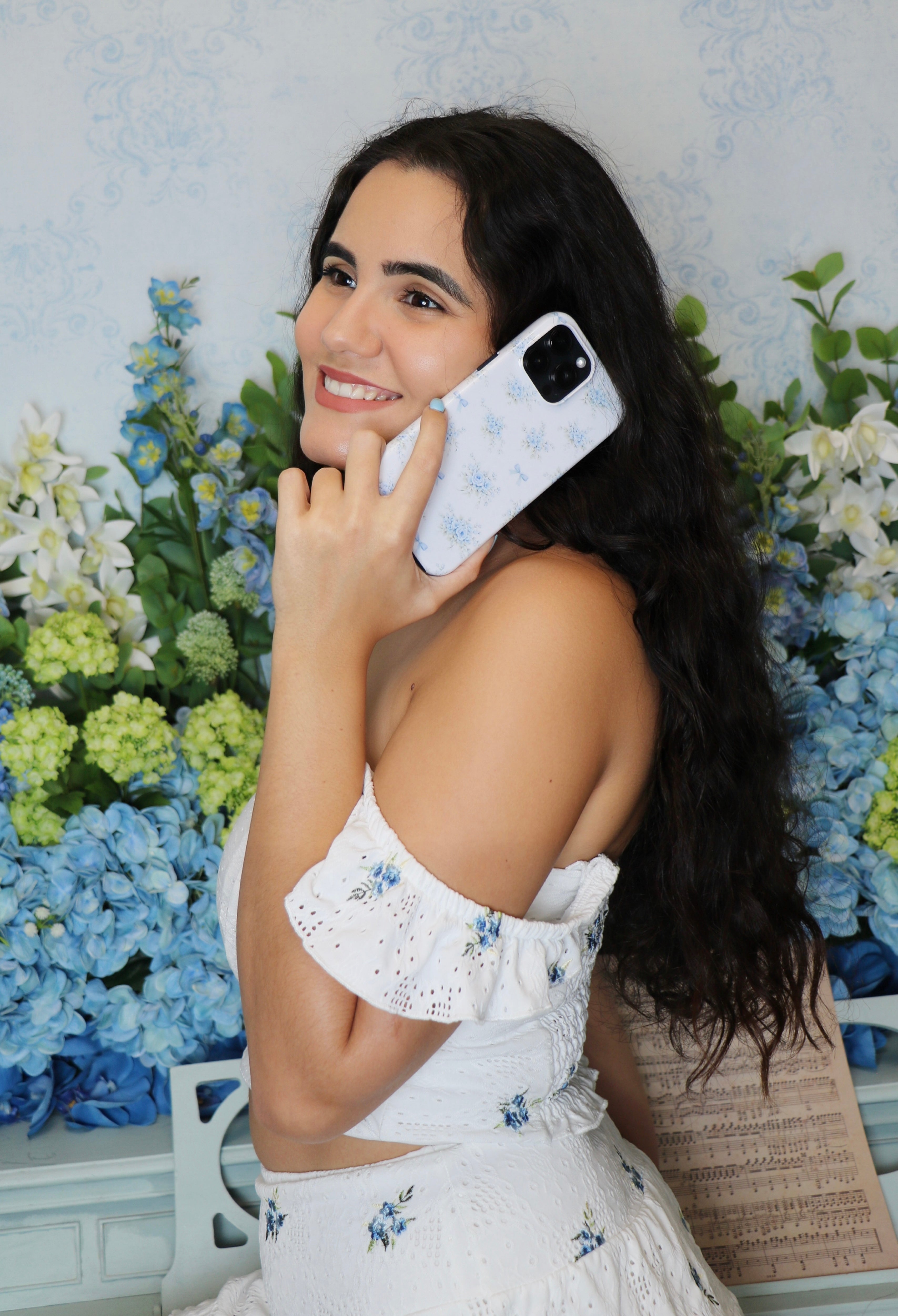 Blue Floral Bow iPhone Case – MagSafe Compatible