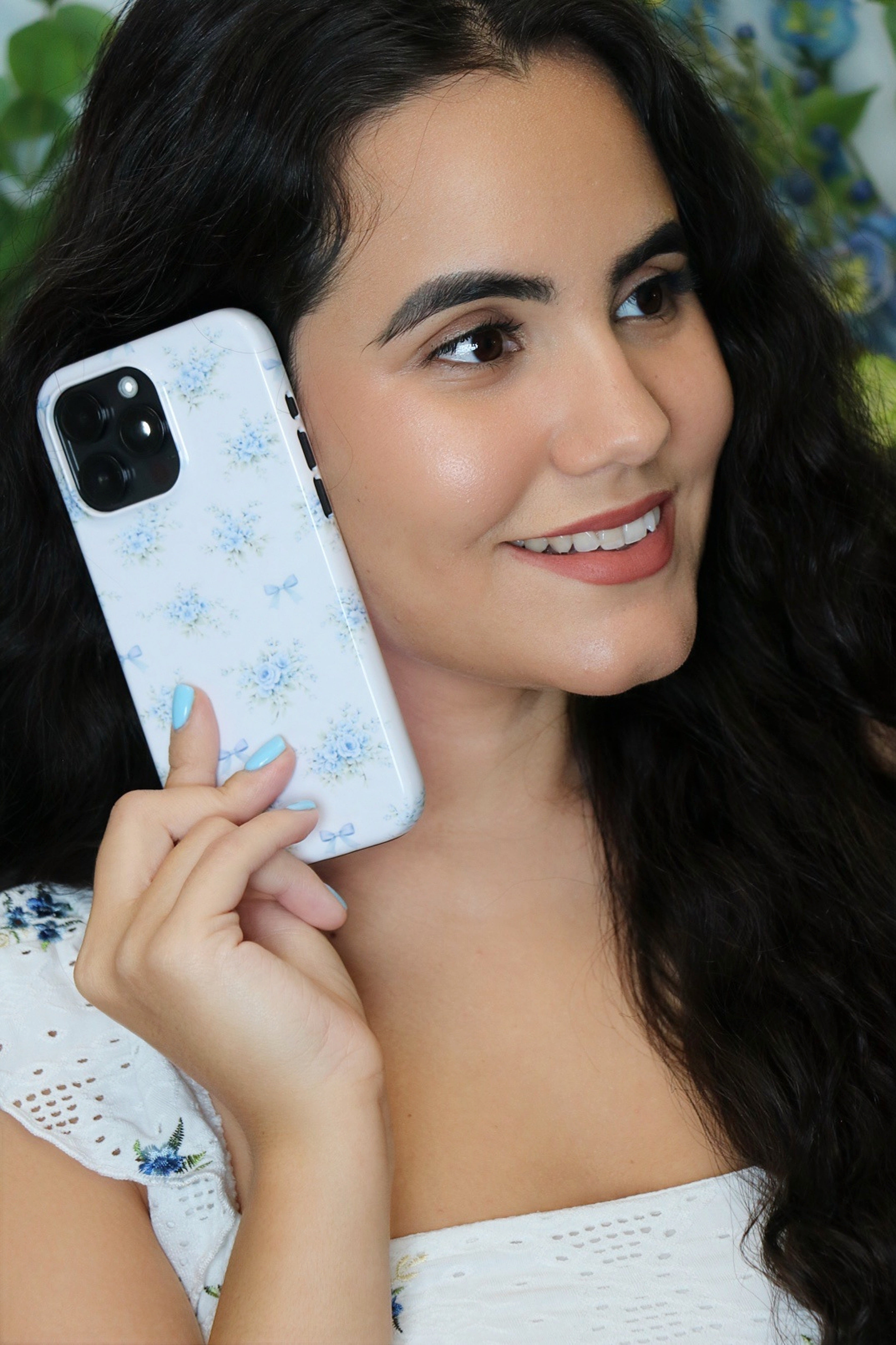 Blue Floral Bow iPhone Case – MagSafe Compatible