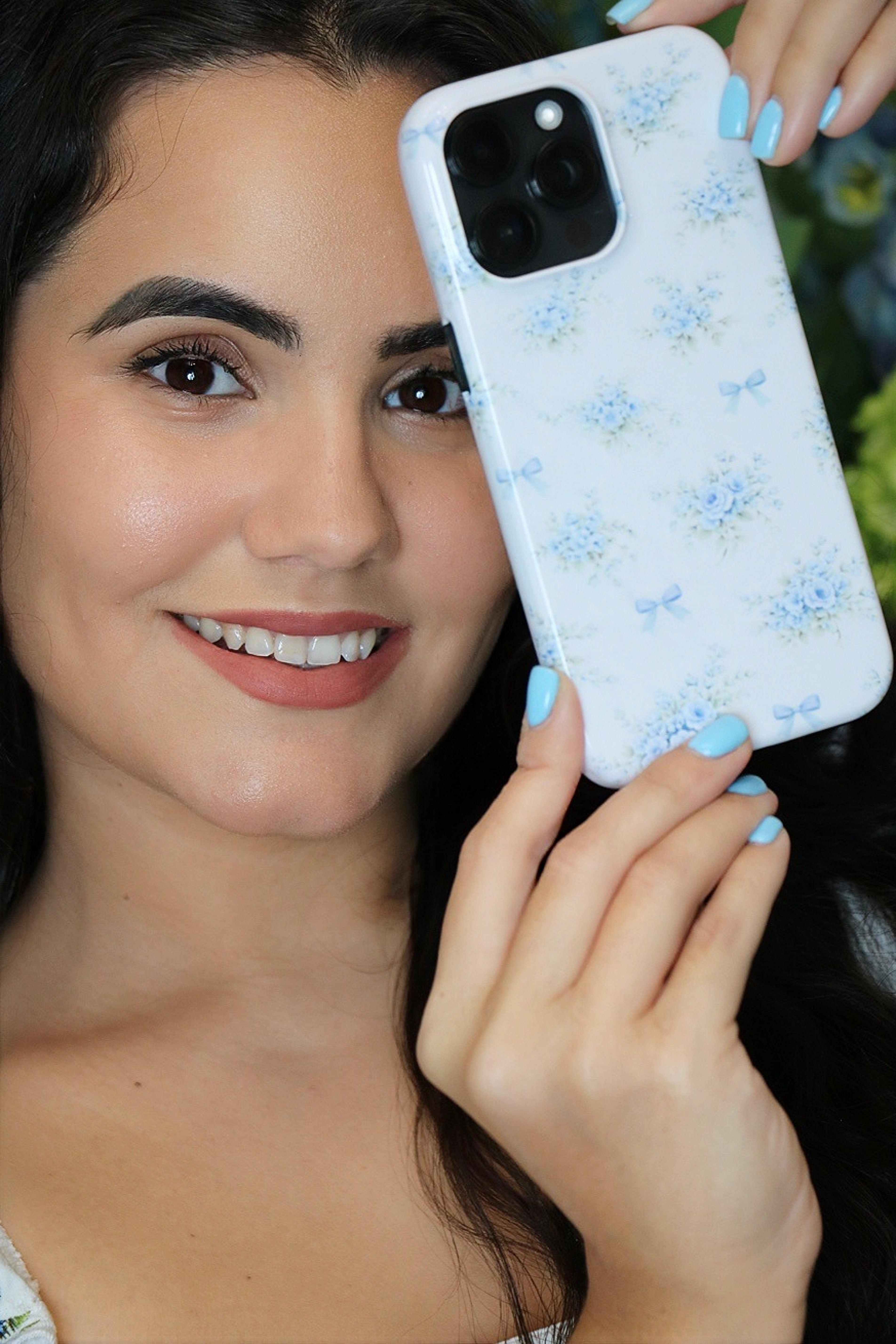 Blue Floral Bow iPhone Case – MagSafe Compatible