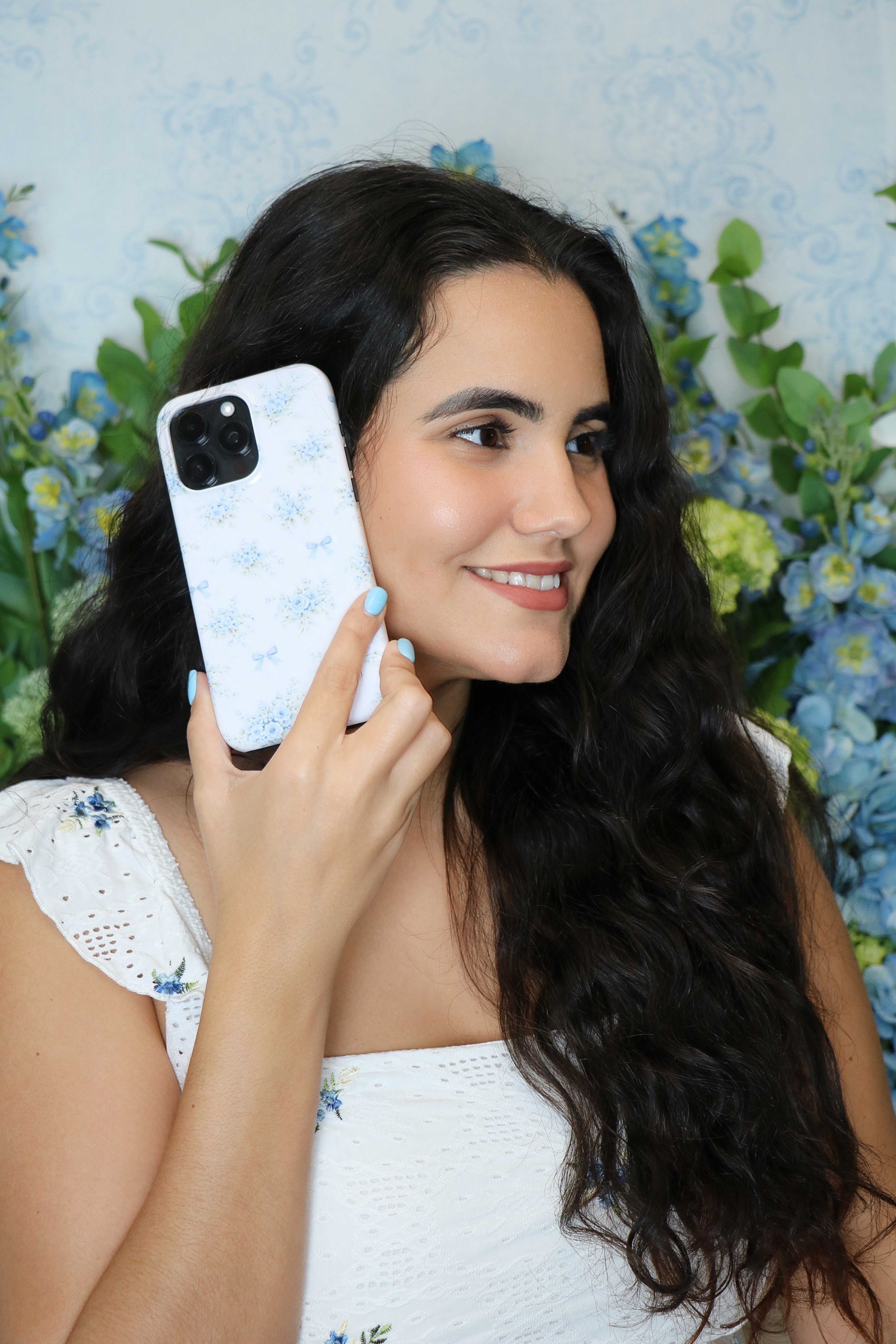Blue Floral Bow iPhone Case – MagSafe Compatible