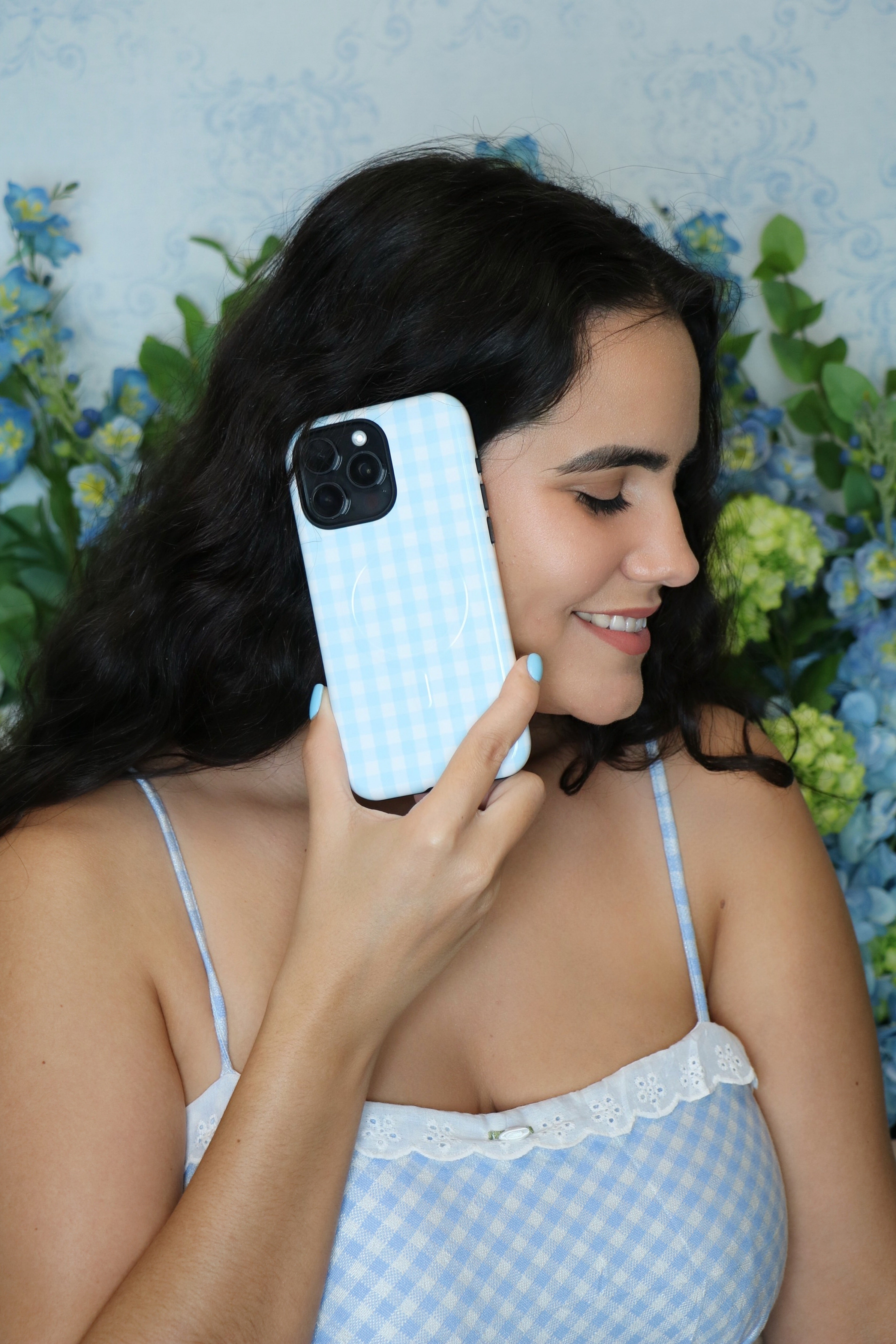 Blue Gingham iPhone Case – MagSafe Compatible