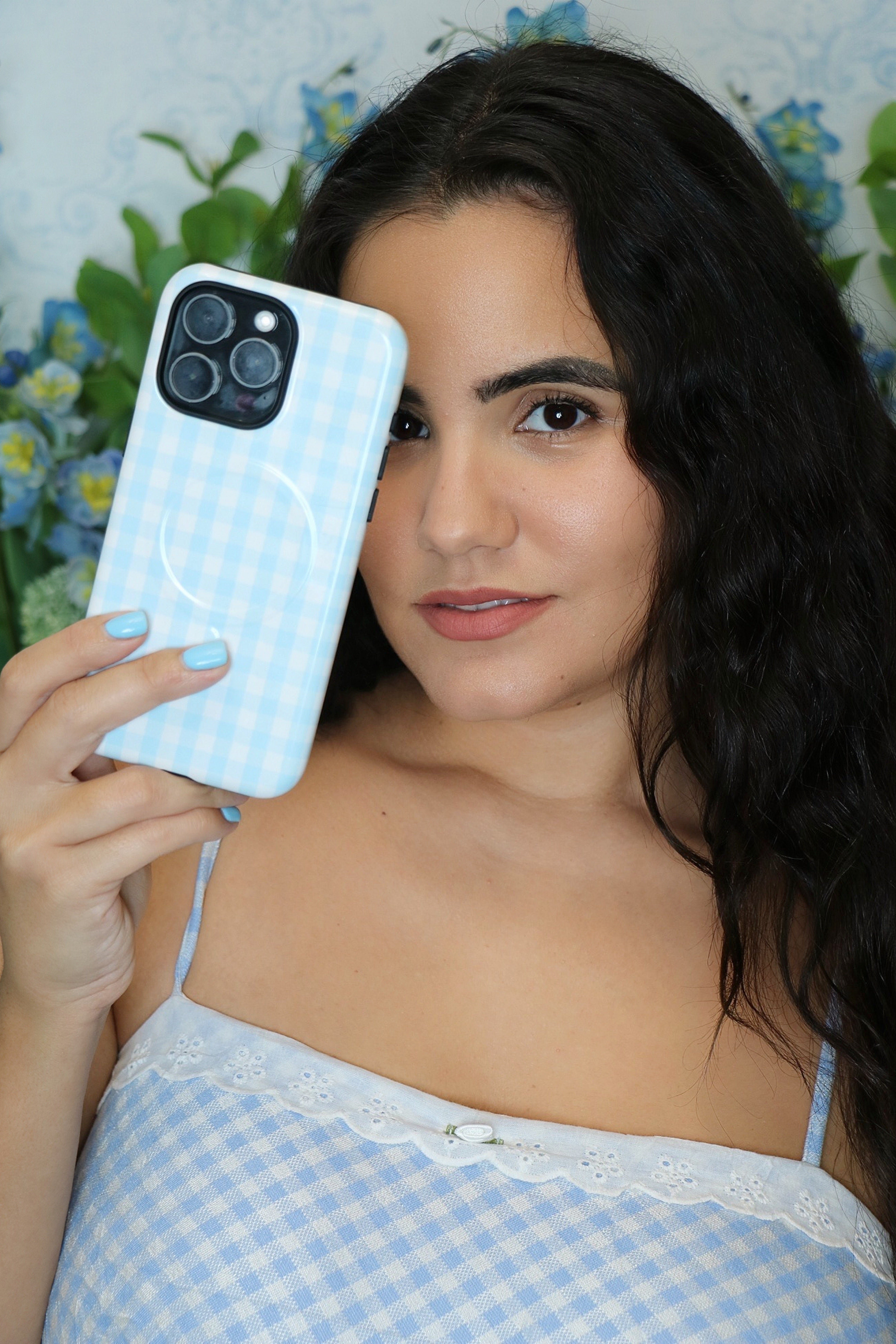 Blue Gingham iPhone Case – MagSafe Compatible
