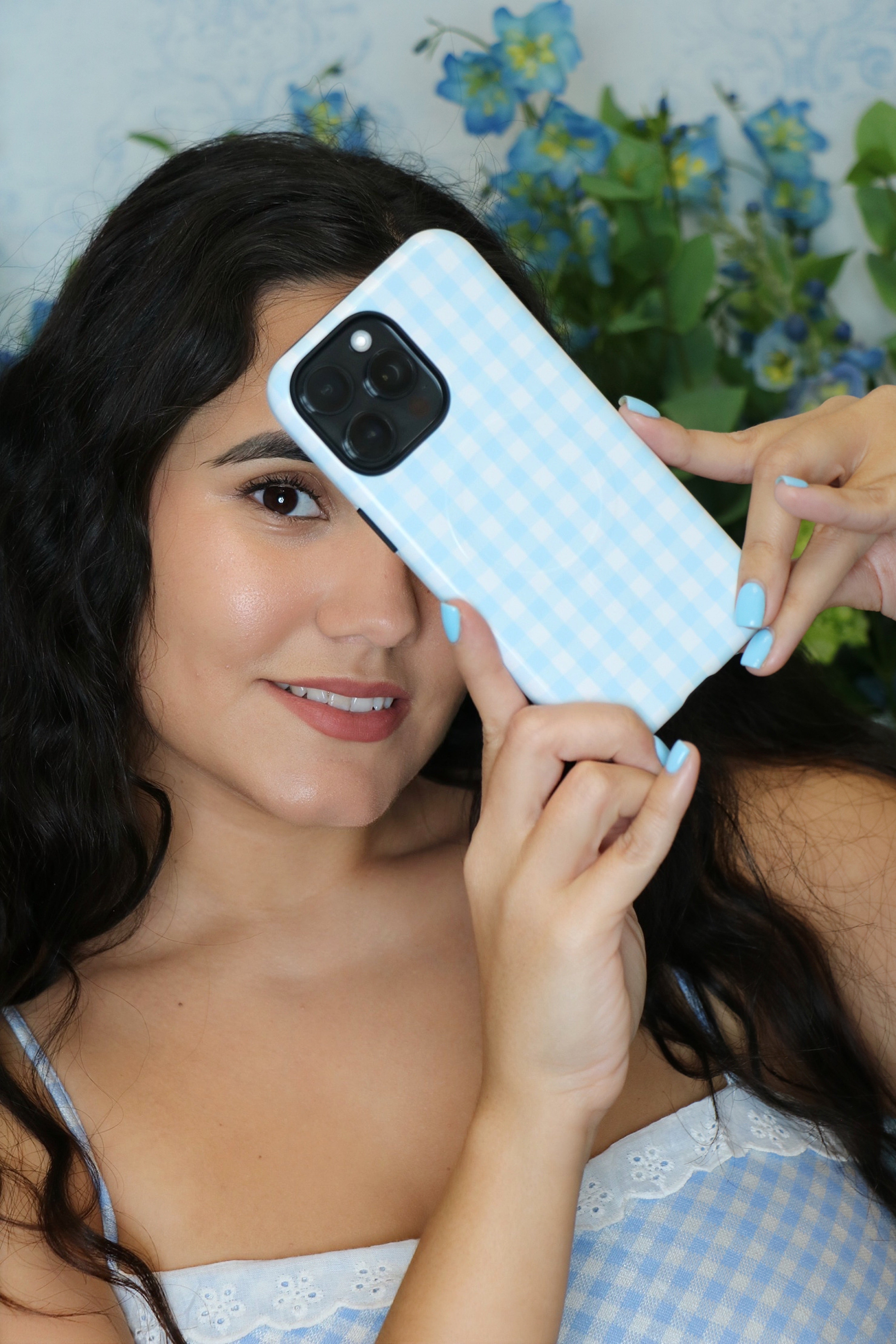 Blue Gingham iPhone Case – MagSafe Compatible